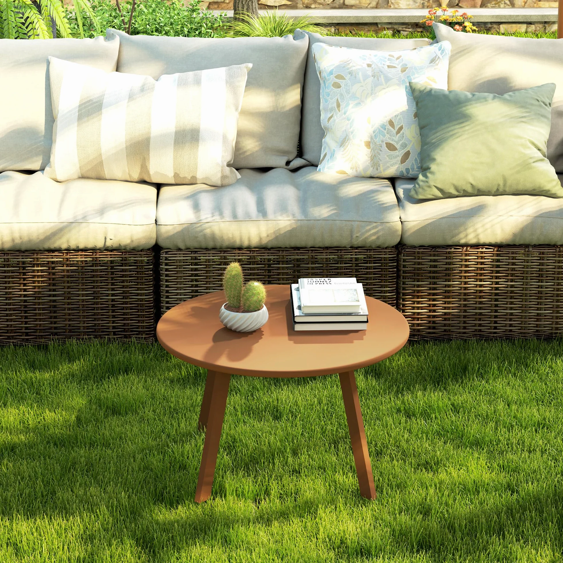 Outsunny Petite Table Basse Ronde Ø 70 x 42 cm, Cadre en métal, Orange