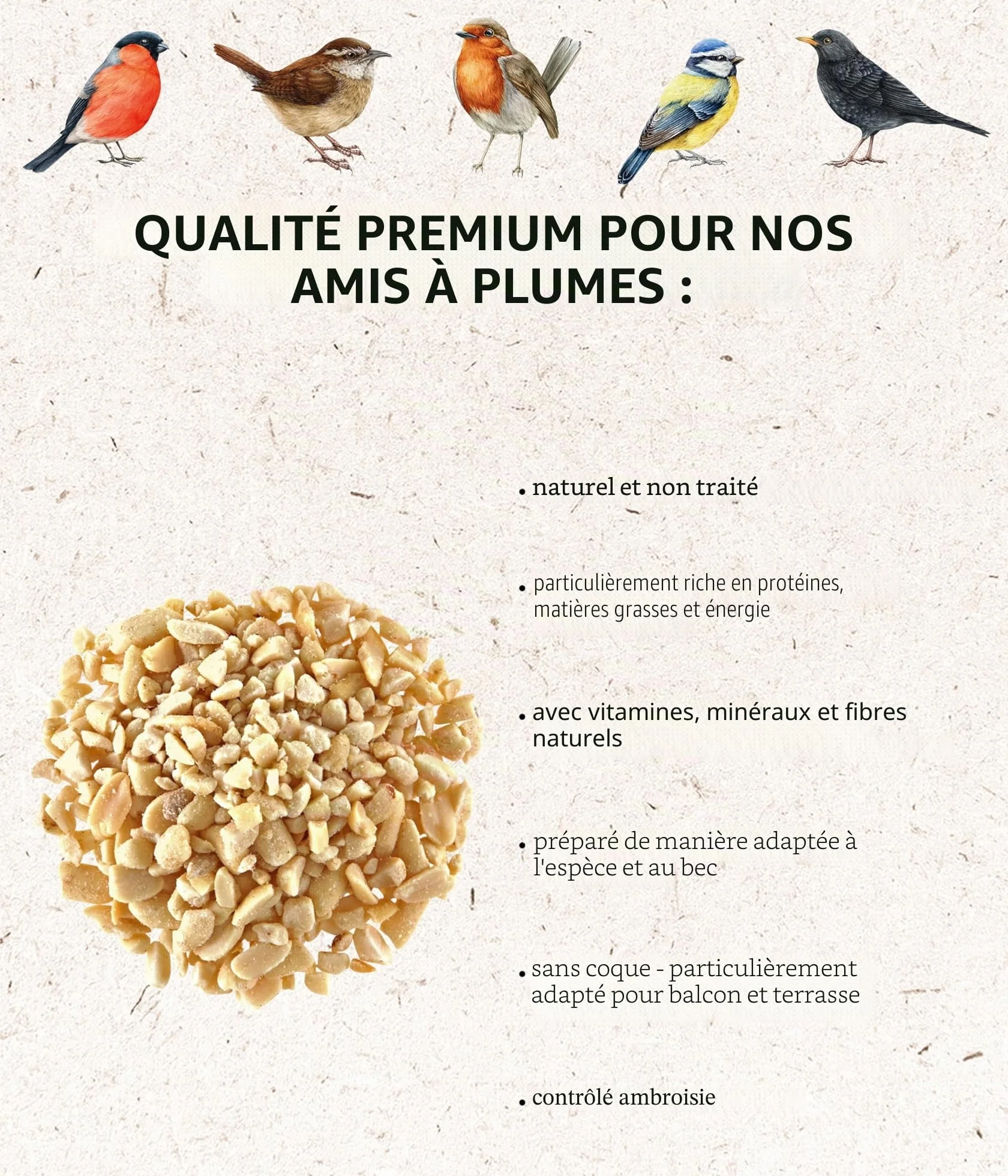 Dehner Natura Premium Nourriture pour Oiseaux Sauvages, arachides concassées, 3,4 kg