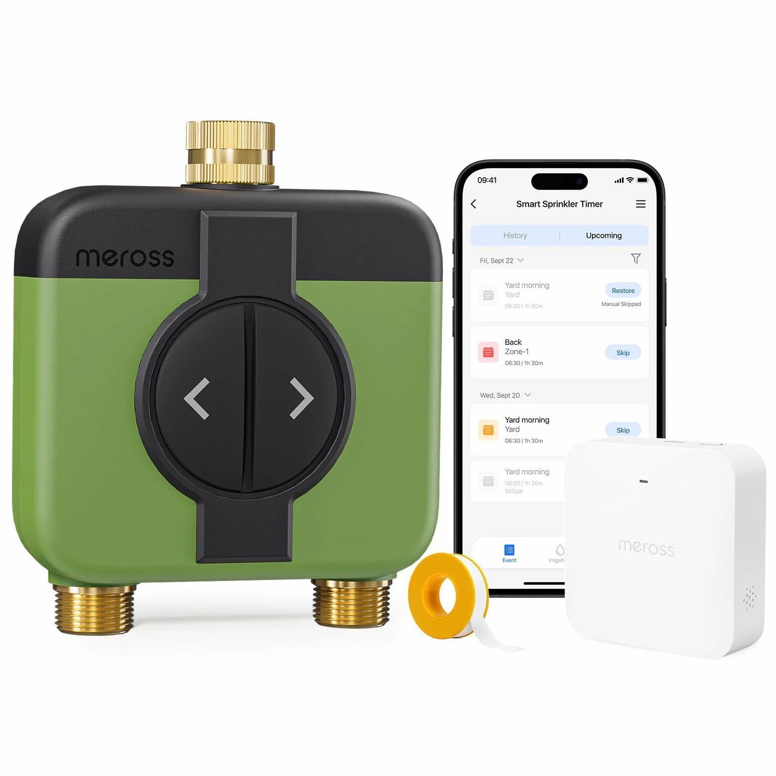 Meross Programmateur Arrosage WiFi 2 Voies MST200, Arrosage Automatique & Contrôle à Distance - APP, Retard Pluie & Suivi Conso d'Eau, Compatible avec Apple HomeKit, Alexa et Google Home, Vert, 2.4GHz