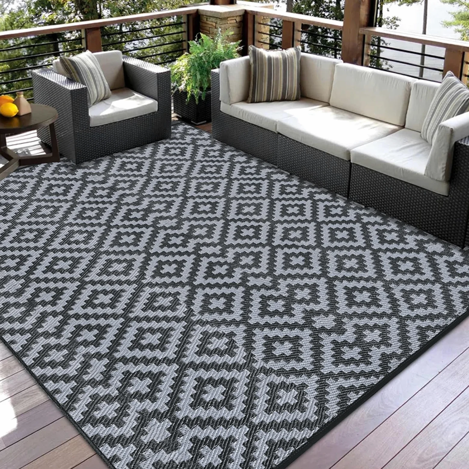 Alishomtll Tapis d'extérieur 180 x 275 cm résistant aux intempéries, en plastique polypropylène imperméable, pour terrasse, jardin, balcon, réversible, résistant aux UV, tapis extérieur, camping, pour
