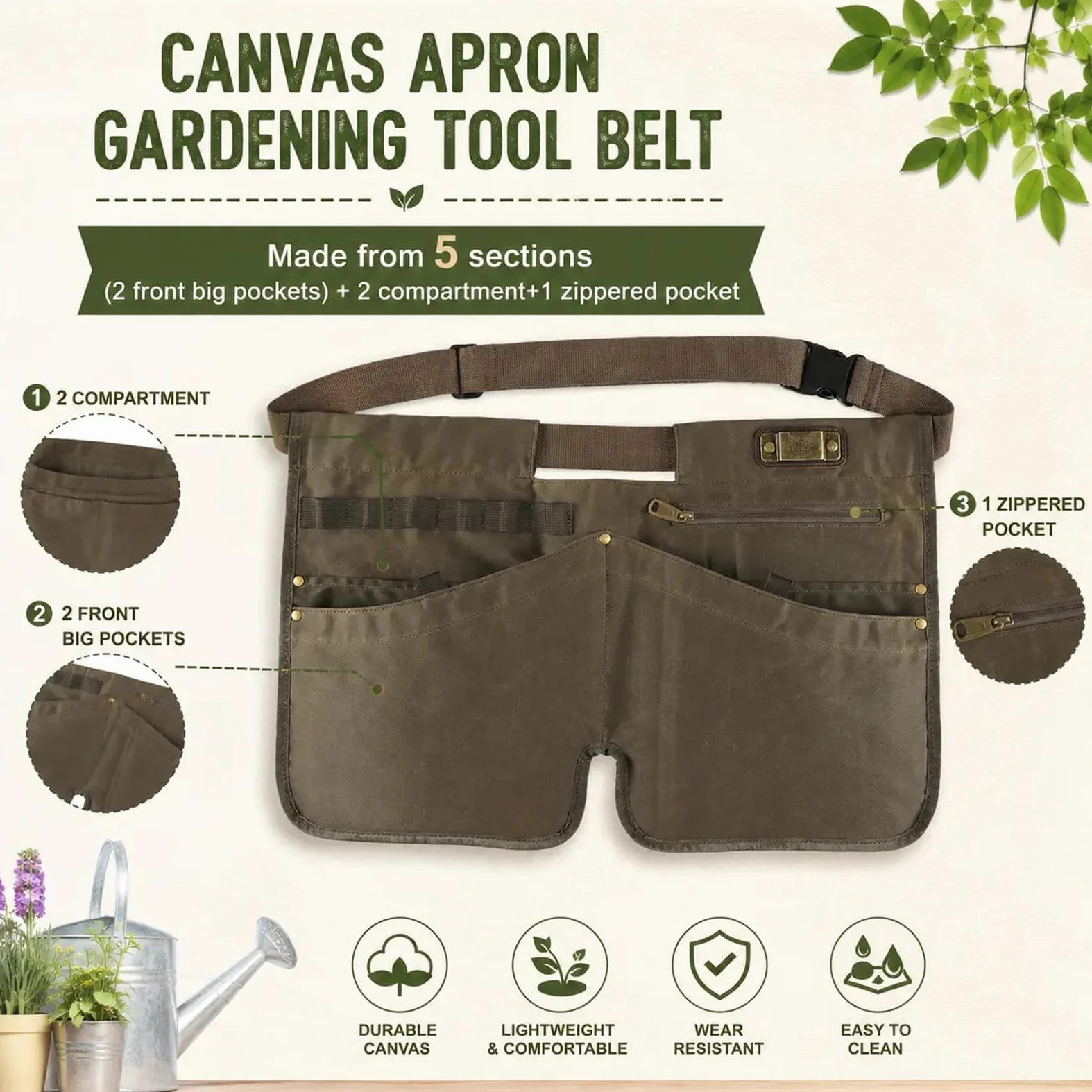 Tablier de jardin en toile cirée avec poches pour homme et femme, ceinture à outils de jardinage, tabliers de travail de charpentier