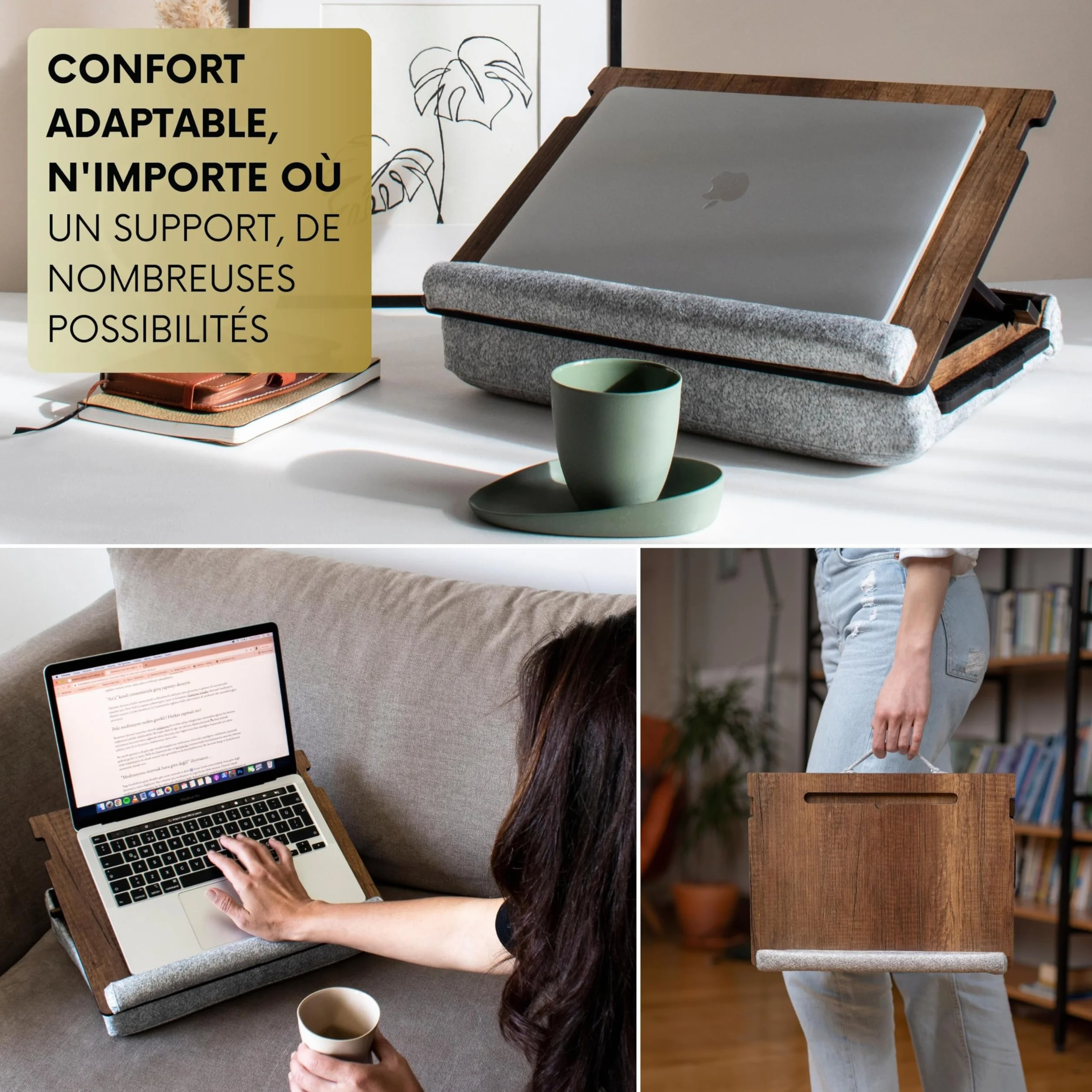 Vigo Wood Plateau pour Ordinateur Portable Ergonomique avec Fond Rembourré et Tiroir Hauteur Réglable