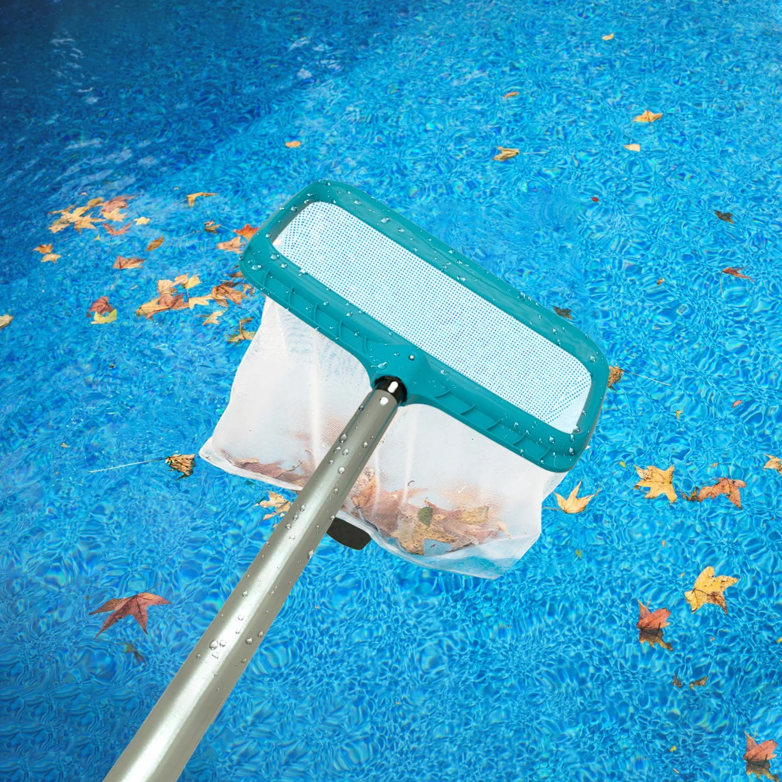 POOLWHALE Épuisette de piscine professionnelle, outil de nettoyage robuste avec filet en nylon fin et profond, nettoyage rapide, bord pratique facilitant le retrait des débris (manche non inclus)