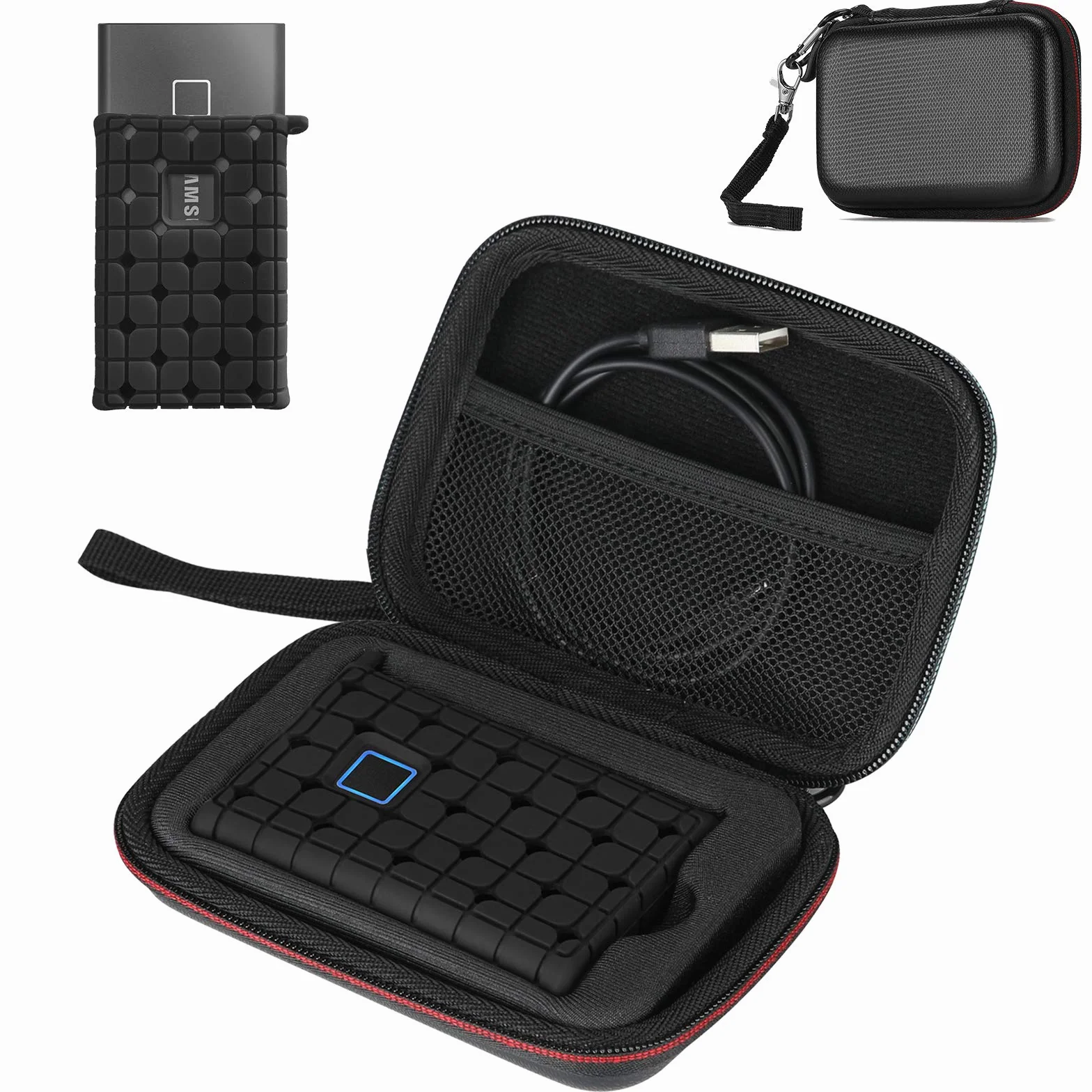 ProCase Étui SSD Samsung T7 T7 Touch Silicone Housse Voyage Portable Externe Coque Rigide Poche Filet Noir