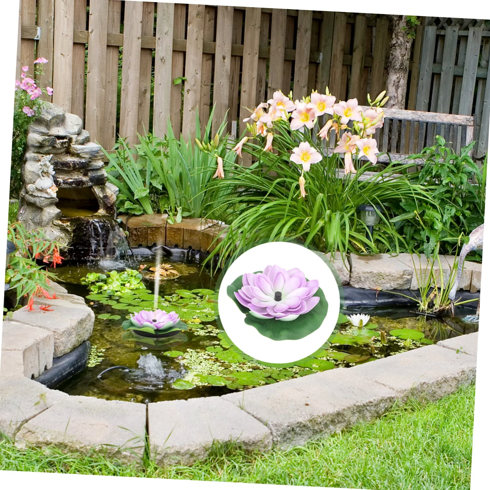 BESPORTBLE Fontaine Solaire Flottante De Fleur De Lotus pour Jardin Extérieur – 7v 1.2w, Matériau Abs Solide, Décoration Étang Et Piscine, Pompe Solaire Autonome sans Câble