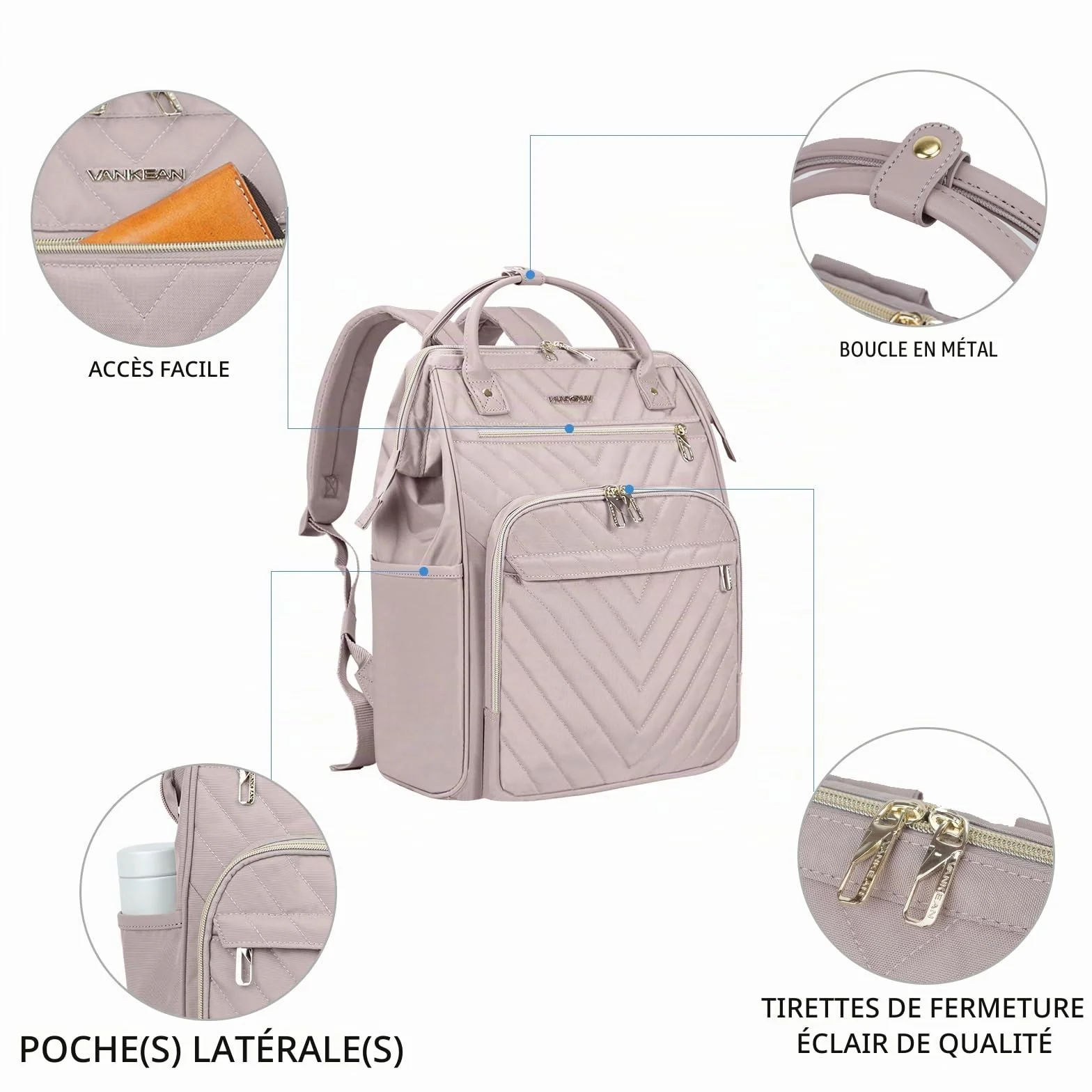 VANKEAN Sac à Dos Ordinateur Portable 17 Pouces Imperméable Grande Capacité Rose