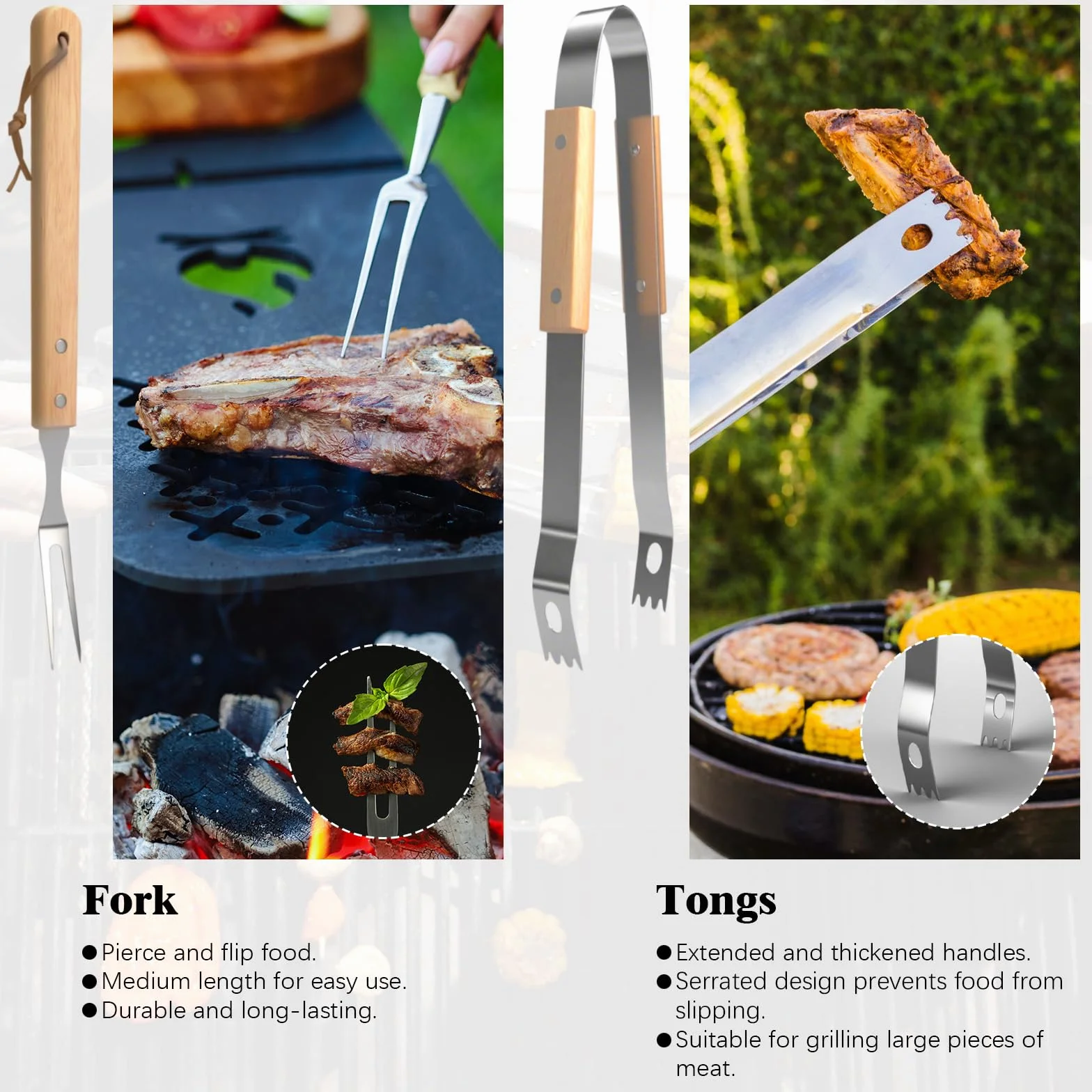 Ensemble Ustensiles Barbecue en Acier Inoxydable avec Sac, Spatule et Fourchette pour Extérieur