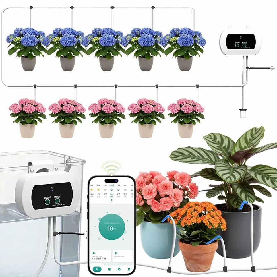 Système d'irrigation automatique WiFi, système d'irrigation contrôlé par application, système d'arrosage intelligent de balcon pour l'intérieur et l'extérieur, système d'irrigation de jardin | Système d'arrosage Wi-Fi pour 10 plantes en pot pour balcon, i