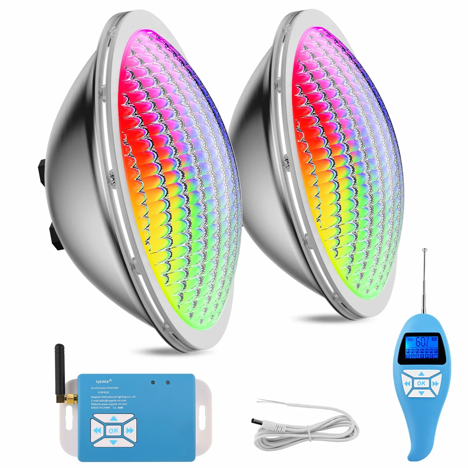LyLmLe LED Piscine PAR56 30W Projecteur 316L Acier Inoxydable RGB Multicolore IP68 Etanche AC 12V Lot de 2
