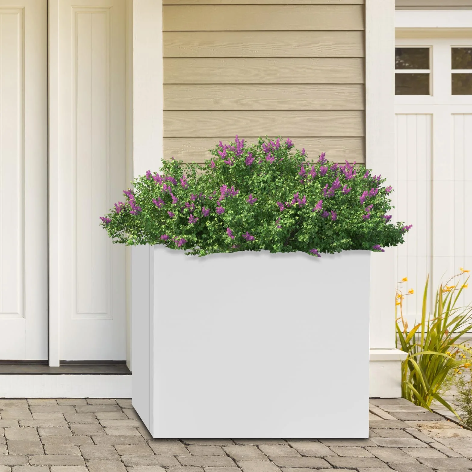 Jardinière Carrée 60x60x60cm Acier Pot à Plantes Cubique Extérieur Blanc