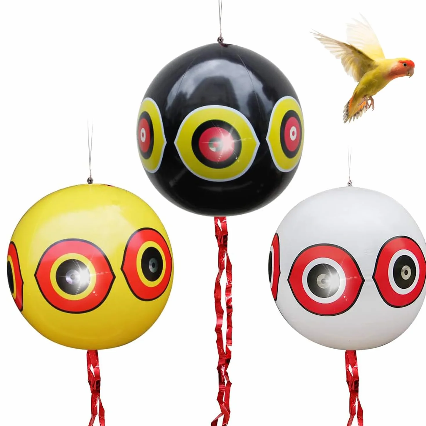 Ballon Anti-Oiseaux avec Yeux, Lot de 3, Répulsif pour Pigeons avec Corde, 3 Couleurs