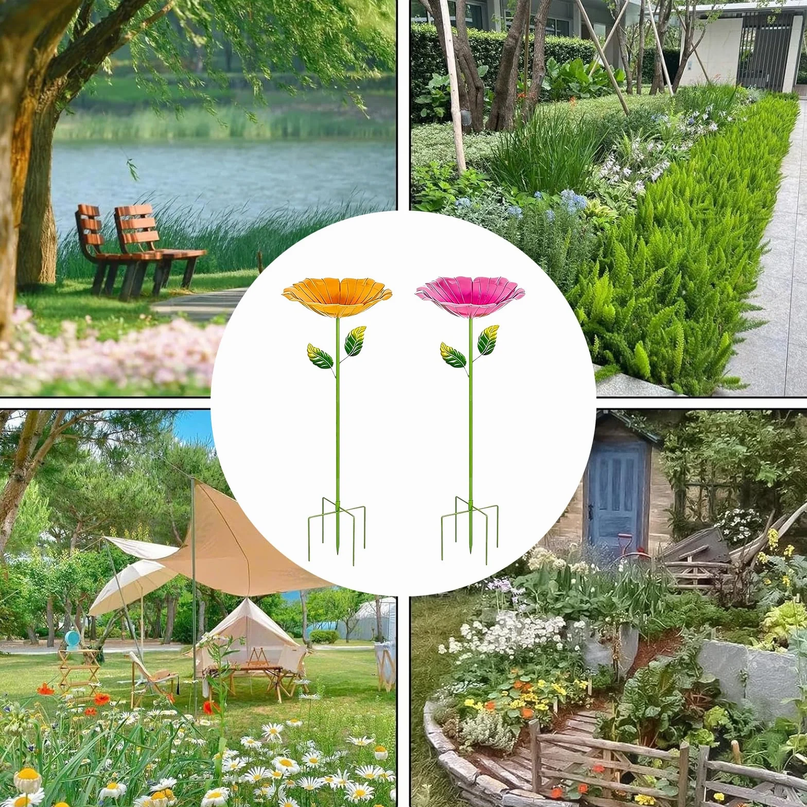 Bain d'Oiseaux 2 Pièces Abreuvoir Oiseaux Exterieur sur Pied Mangeoires pour Oiseaux Bassin Jardin