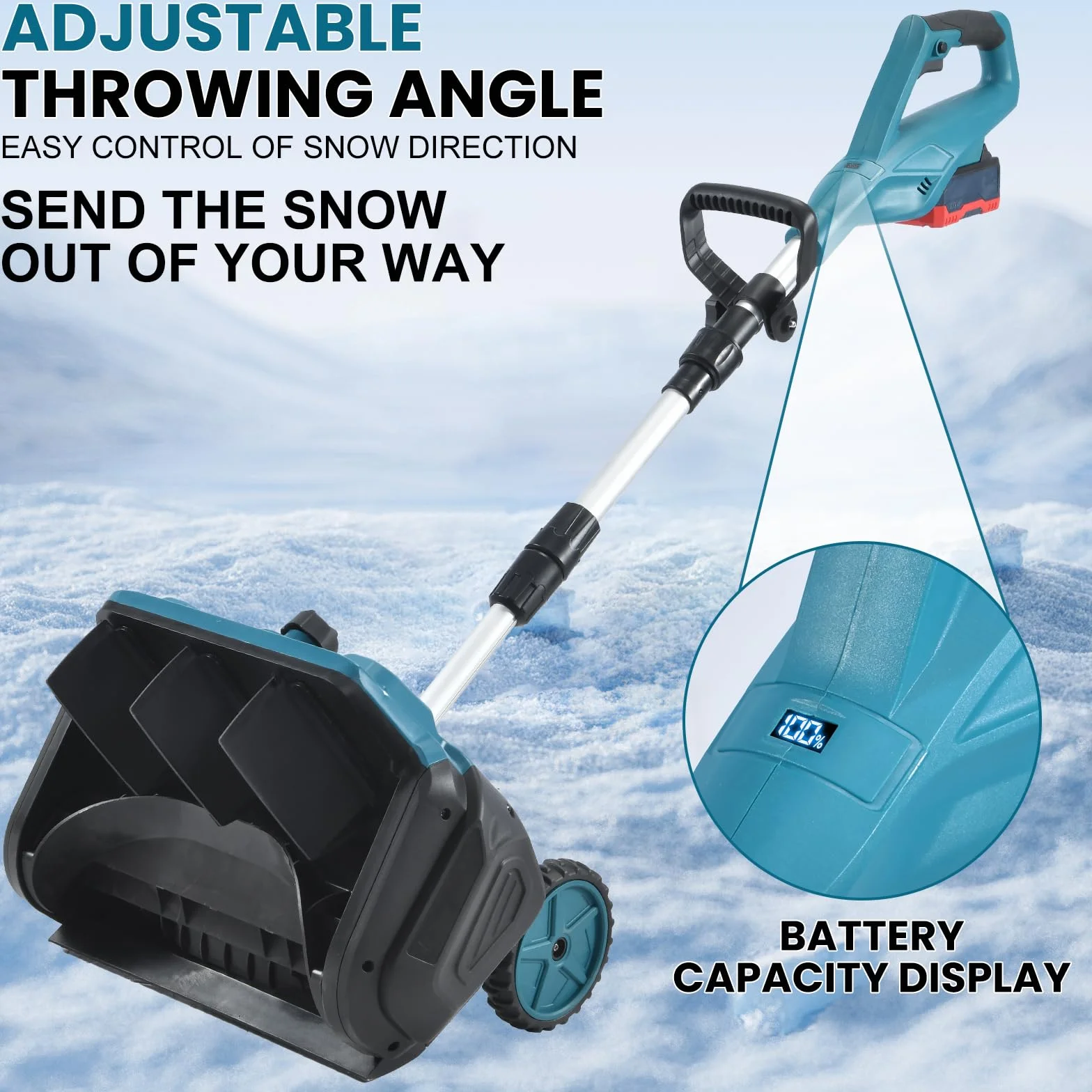 Souffleuse à Neige électrique sans Fil 2 Batteries Distance Éjection 6M Pliable Tige Télescopique Déneigeuse Jardin Cour