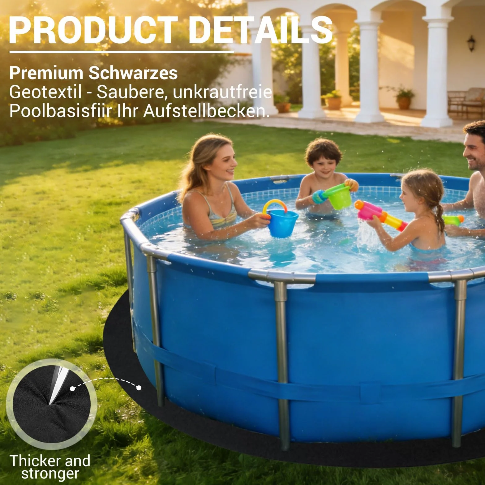 Tapis de piscine rond - Tapis de sol rond - Pour piscines hors-sol et jacuzzis - Tapis de piscine antidérapant et imperméable - Pour l'extérieur, la cour, le jardin, la pelouse (noir/305 cm)