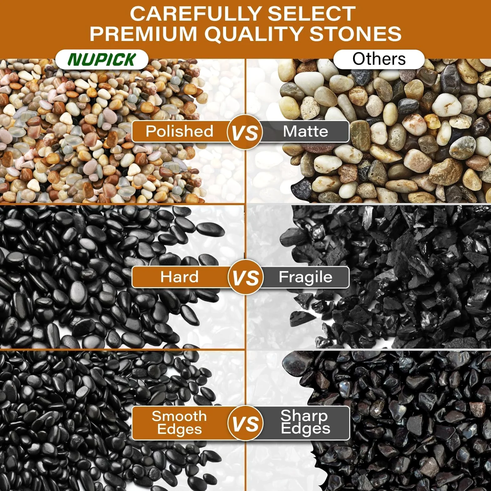NUPICK 2,7 kg de pierres de rivière pour plantes d'intérieur, galets mixtes de 1,27 cm pour remplissage de vase, gravier décoratif pour aquarium, pierres naturelles polies pour plantes grasses, bonsaï