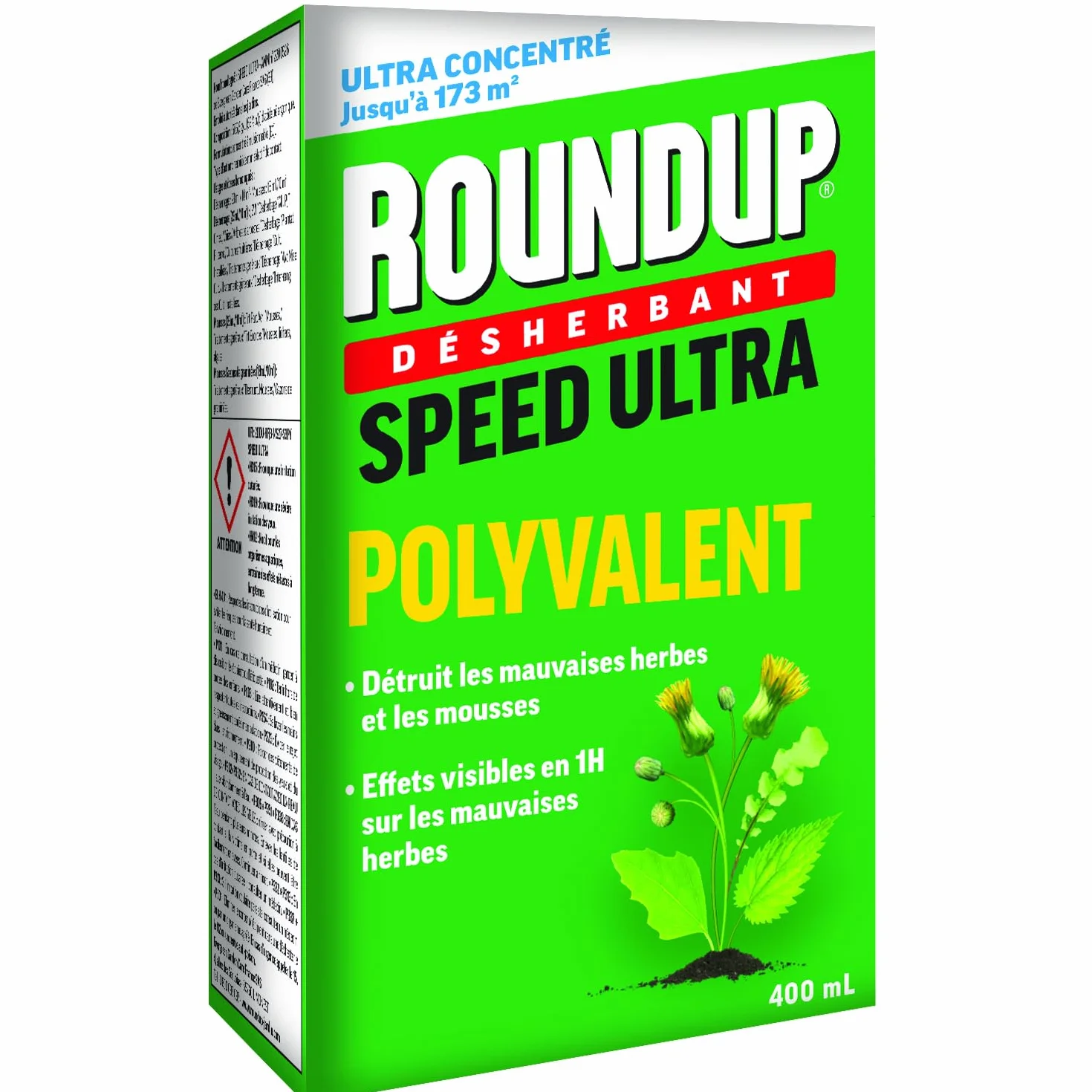 ROUNDUP Désherbant Concentré 2-en-1 Mauvaises Herbes Mousses 400ml