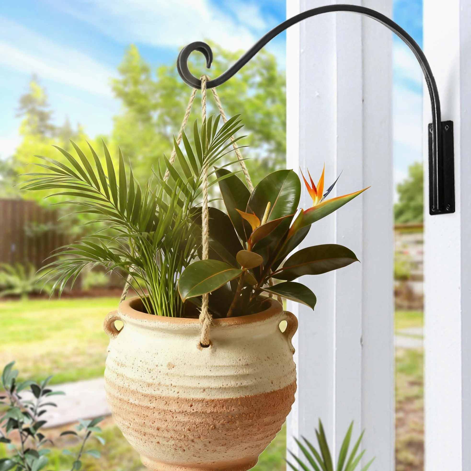 Qiang Ni Lot de 2 crochets de suspension pour plantes d'extérieur robustes : 40,6 cm pour paniers extérieurs – 2 supports muraux pour mangeoire à oiseaux