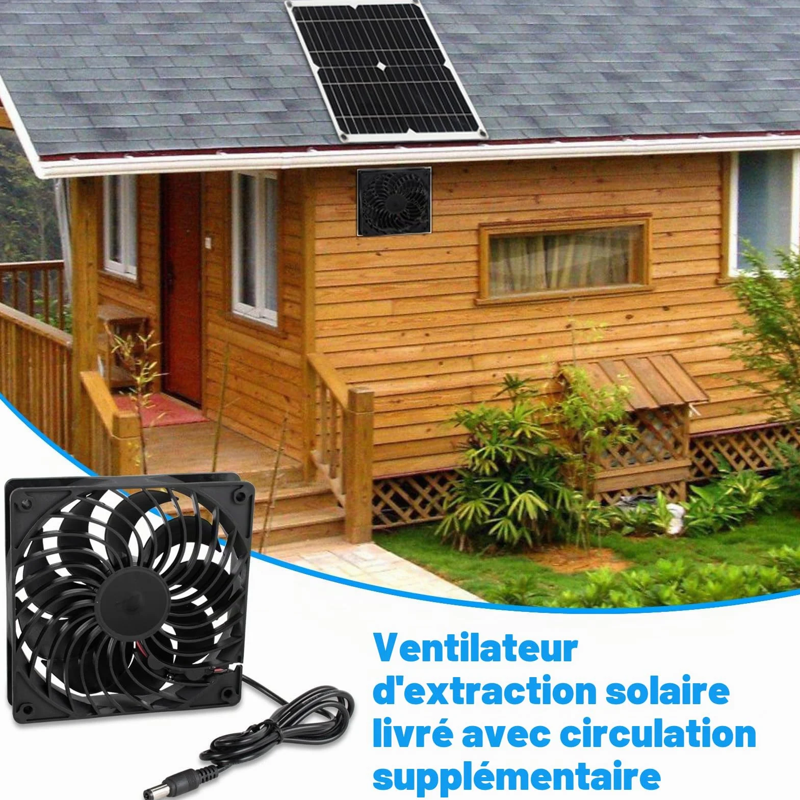 Ventilateur Solaire 12 W d'extraction pour Serre, Poulailler, Fenêtre