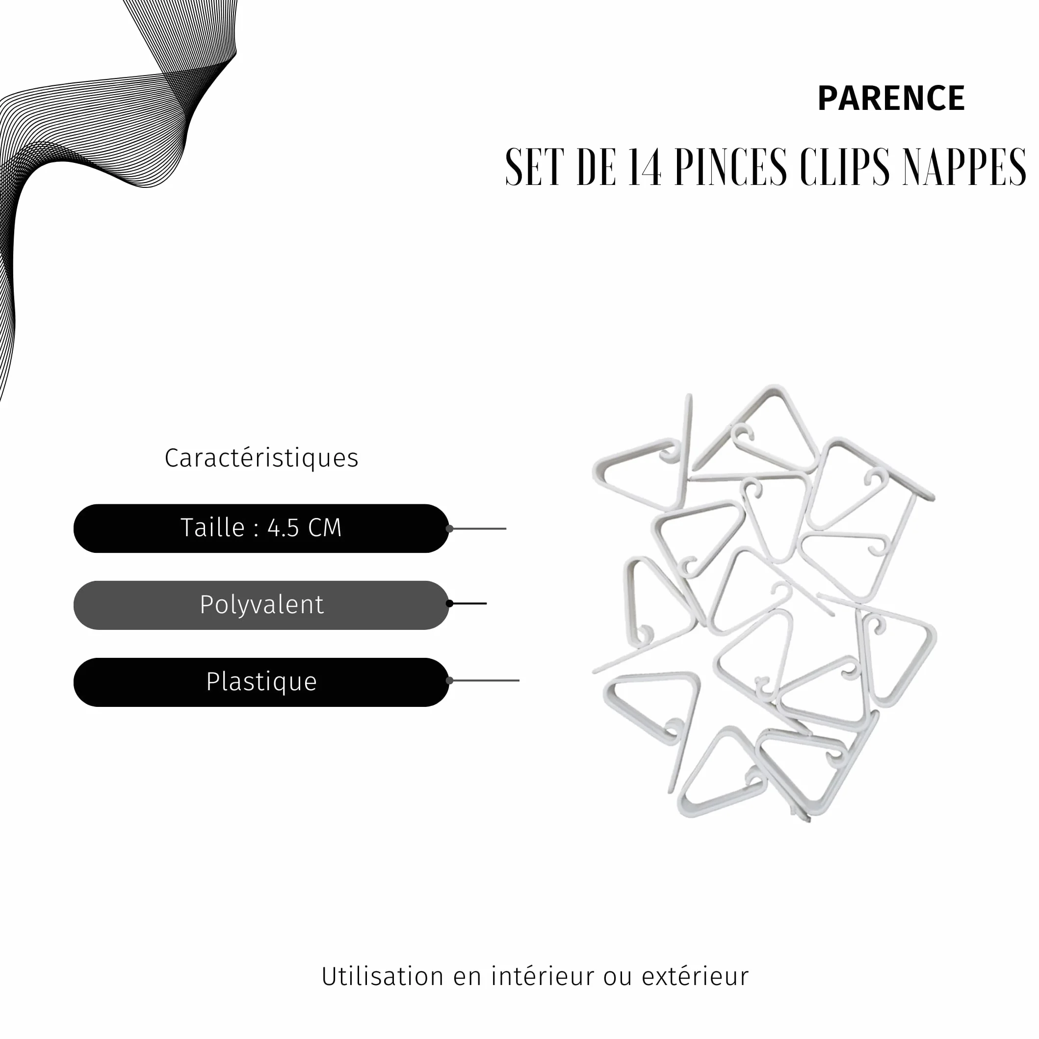 Set de 14 Pinces Clips Nappes Blanches - Pinces à Nappes en Plastique 4.5 cm - Robustes et Polyvalentes