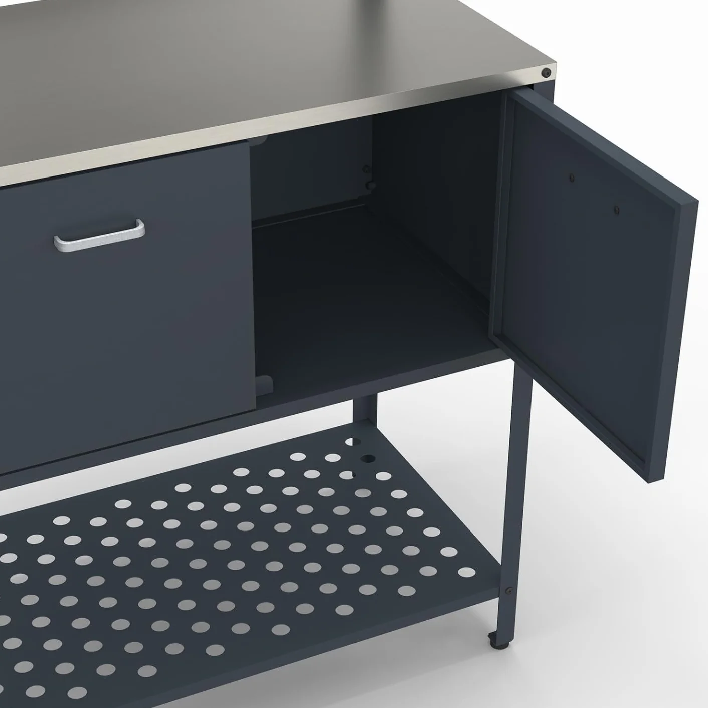 Meuble de Cuisine extérieure Pareo 2 Portes 2 étagères Acier Gris Anthracite