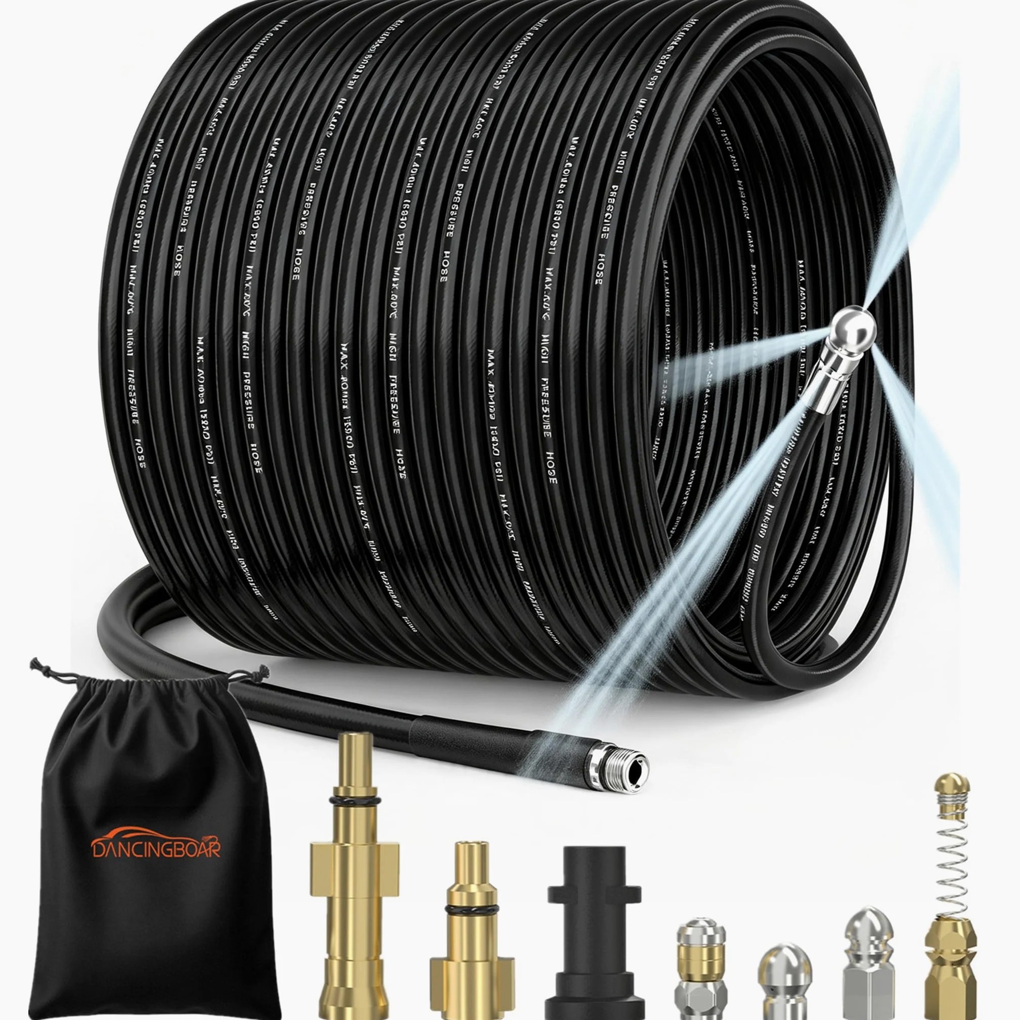 10m Deboucheur Canalisation Haute Pression - Nettoyage en profondeur | pour Karcher K2-K7, Bosch AQT, Lavor, deboucheur canalisation avec 4 buses à jet et 3 adaptateurs