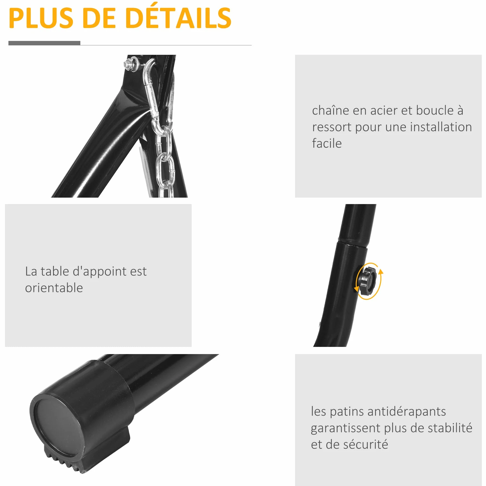 Outsunny Support Fauteuil Suspendu Pied Tablette réglable Charge 120 Kg