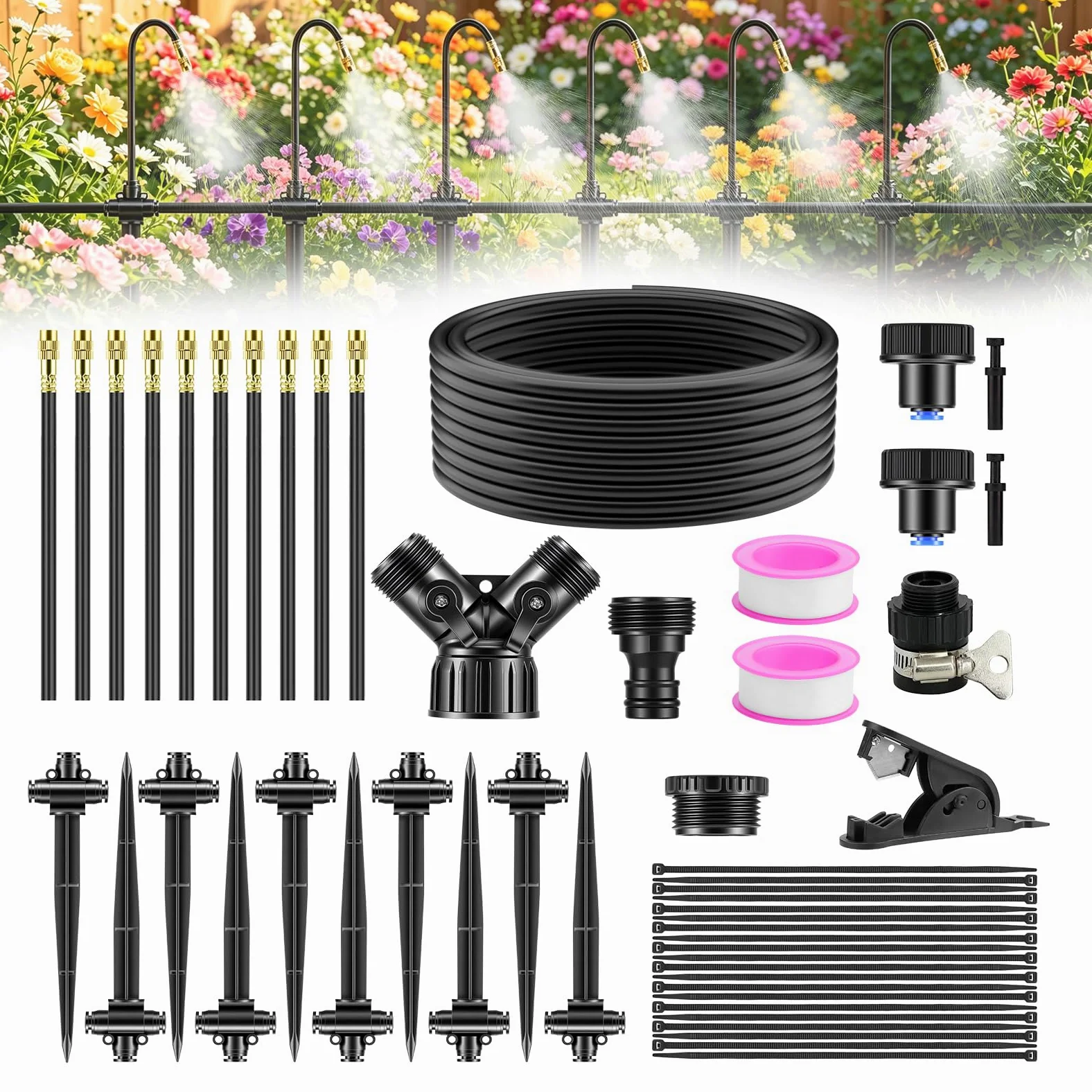 15M Système d'irrigation Automatique de Jardin à 360° avec 10 buses | Tuyau Kit d'irrigation Goutte,Contrôle Précis du Débit,Système d'arrosage Goutte pour Jardin Pelouse Serre Plantes Potager