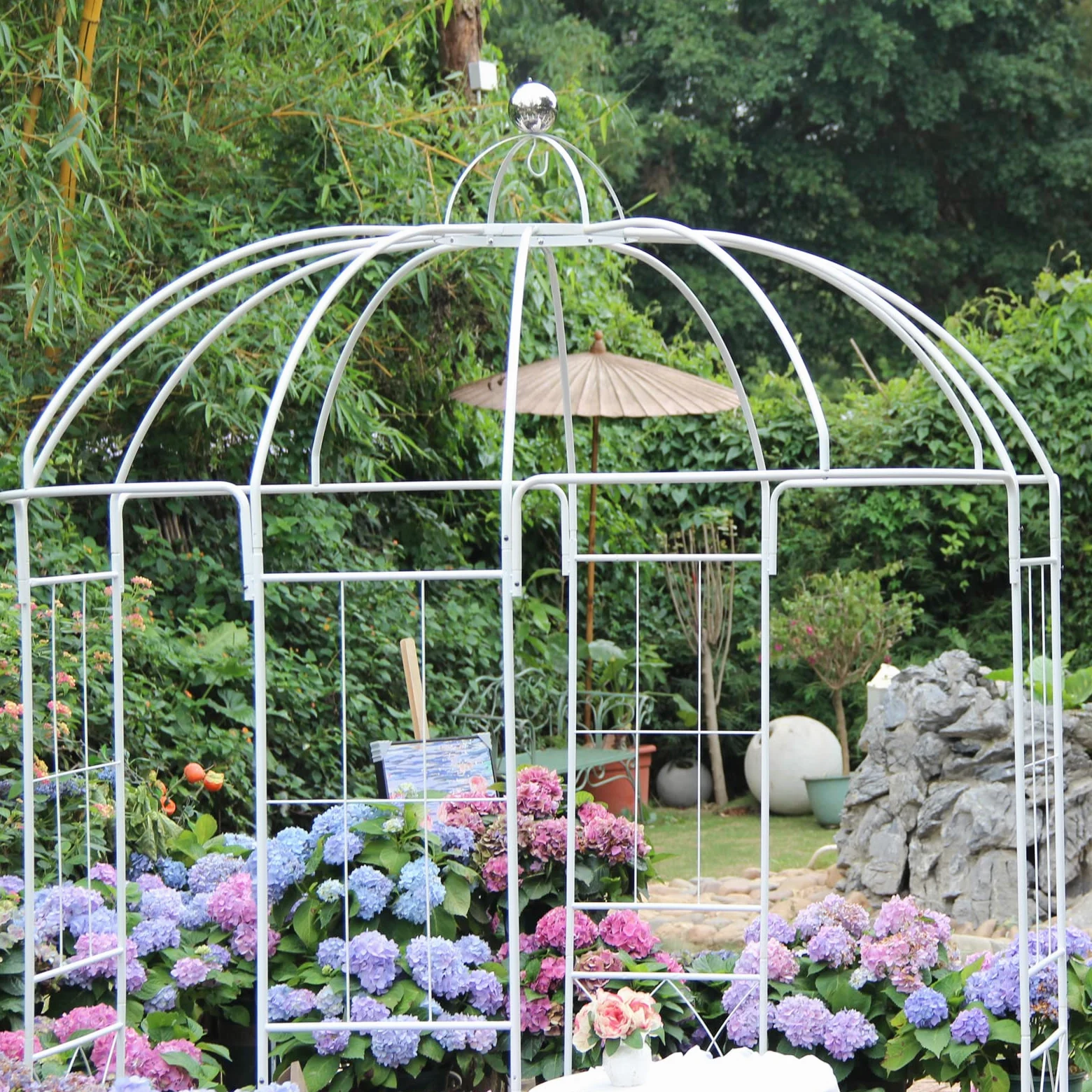 GARDEN Style français Arche à Rosiers tuteur Roses Arche de Jardin Arceau rosiers Support Plantes Grimpantes 271x207x207 cm Blanc