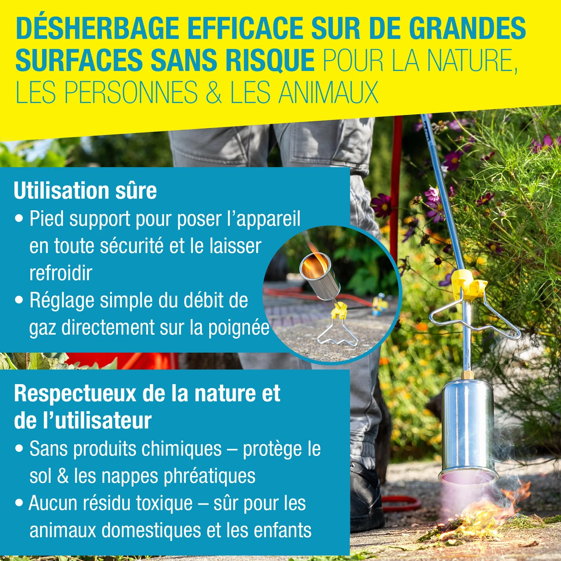 Gloria Désherbeur Thermique à Gaz Thermoflamm bio Professional PLUS 1000 °C pour Grandes Surfaces