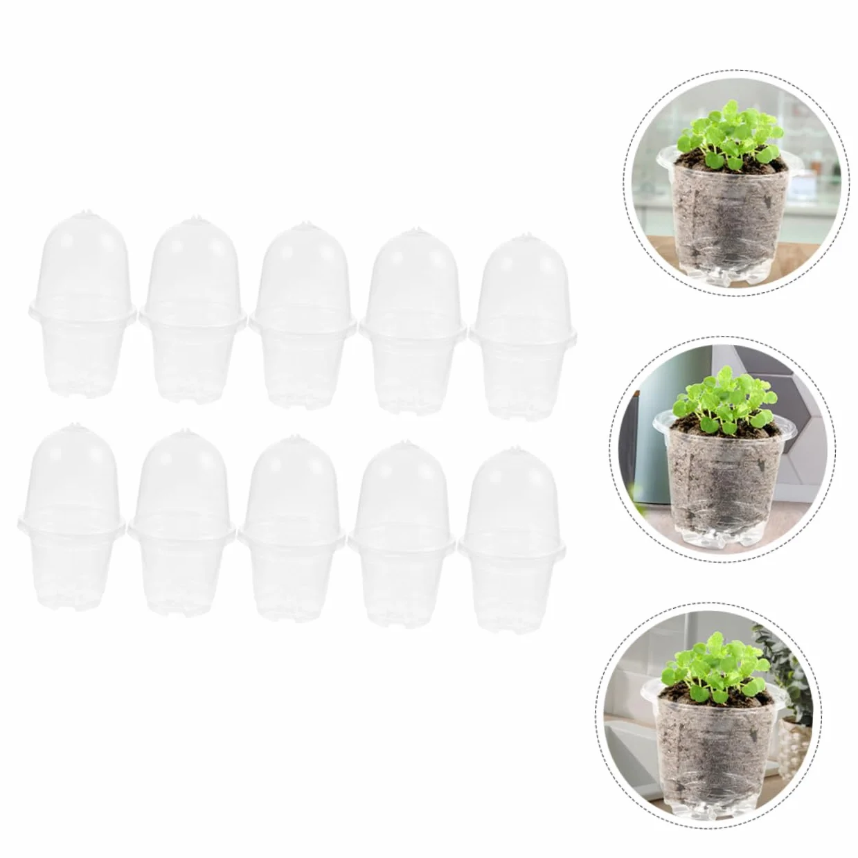 TOYANDONA Lot de 10 Sets de Petits Pots de Fleurs avec Couvercle Trous de Drainage Ajustement Température Humidité Jardinage Intérieur Extérieur