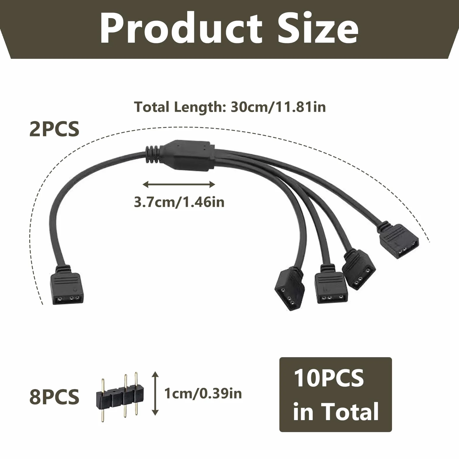 Hub ARGB Splitter 1 à 4 Câble Répartiteur 3Pin 30cm Connecteurs Mâles pour Bande LED Ventilateurs