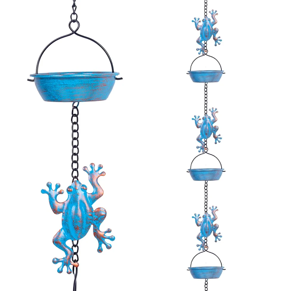 Chaîne de Pluie de 3,9 m en Forme de Grenouille avec 12 Tasses, chaînes de Pluie de Rechange fonctionnelles et décoratives pour l'extérieur