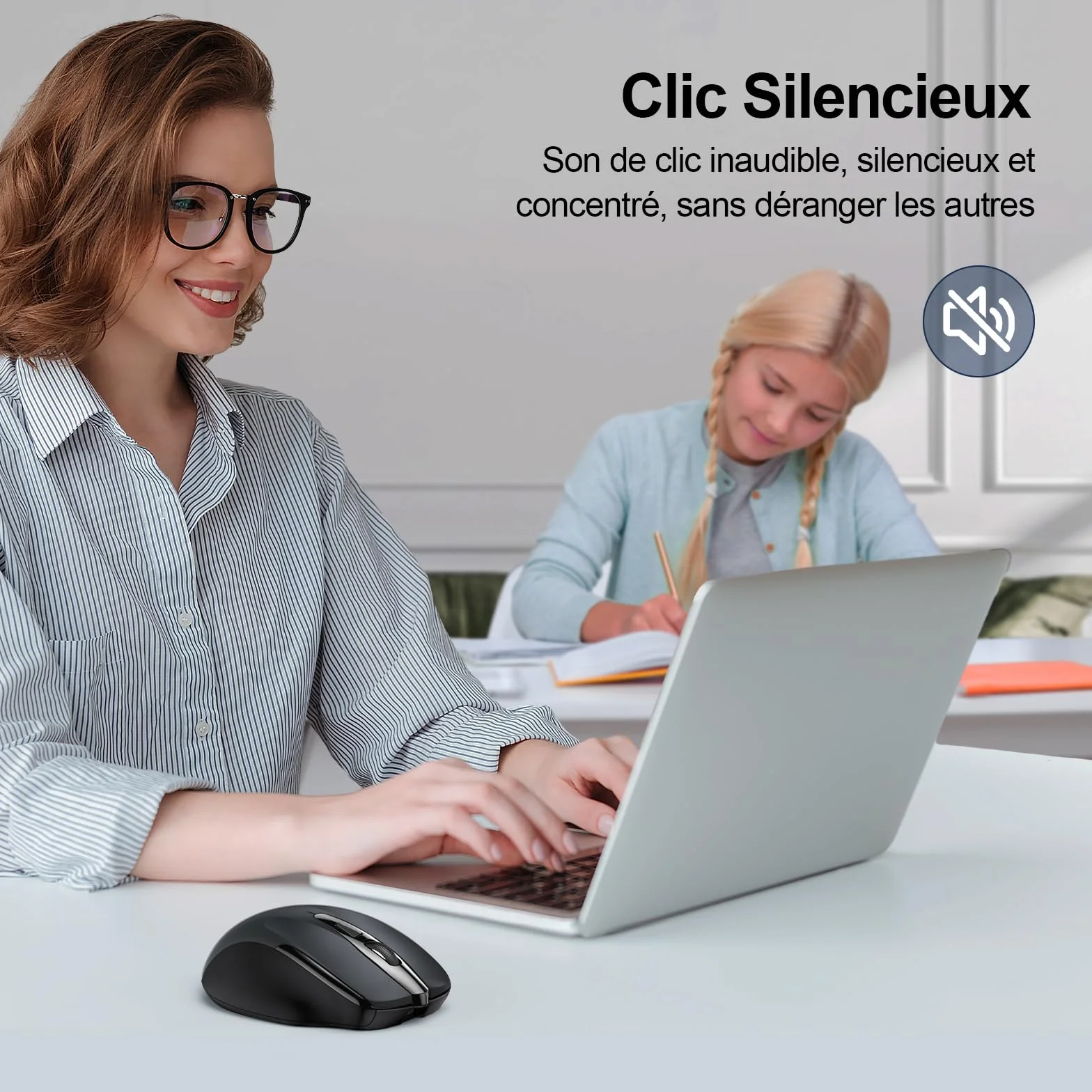 TECKNET Souris Bluetooth sans Fil Rechargeable Silencieuse 3 Modes 4800 DPI Ergonomique Noir
