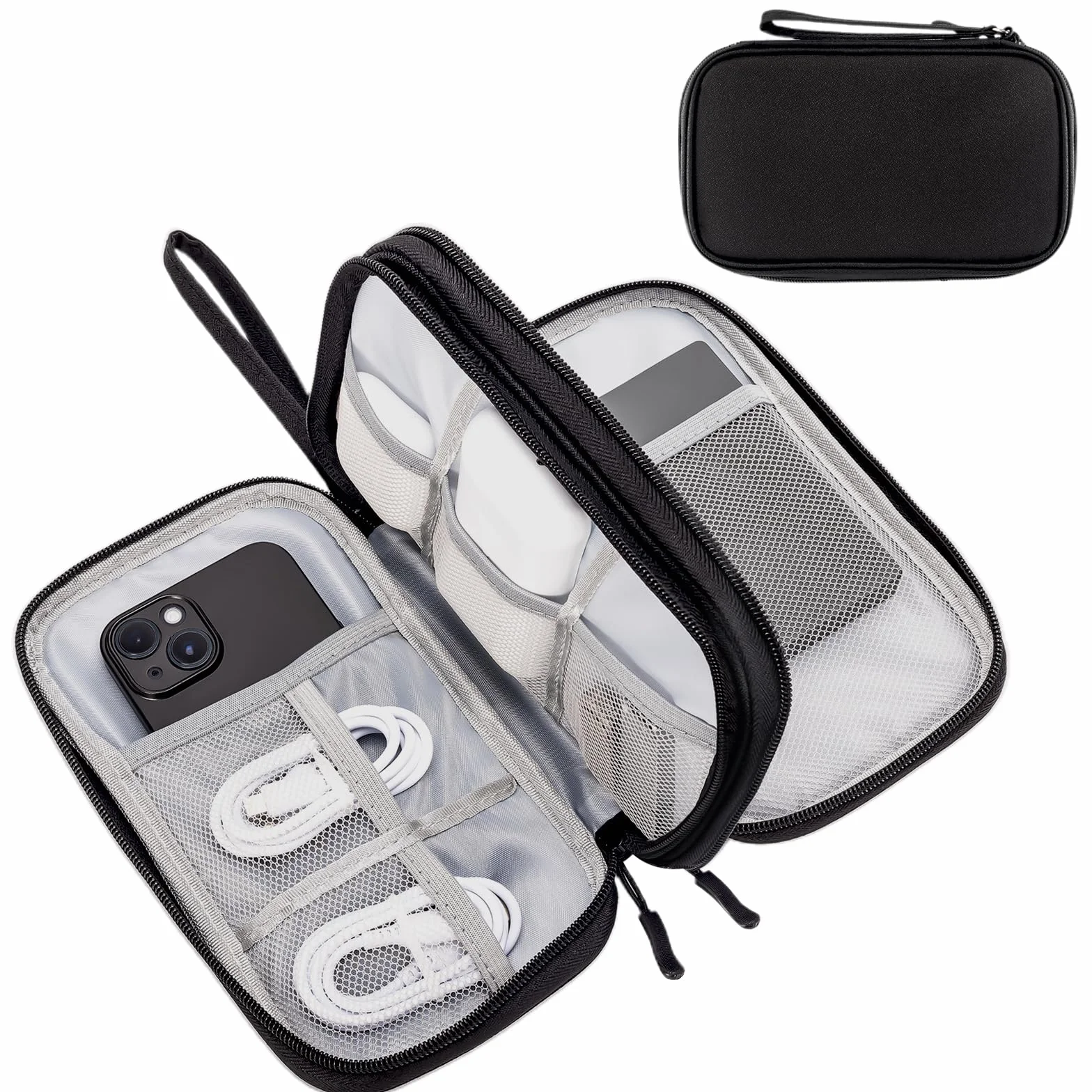 ProCase Pochette pour Chargeur et Câbles, Sac de Voyage Électronique Rigide, Trousse Organisateur pour Téléphone, Boîte Rangement pour Clé USB, Disque Dur Externe – Noir