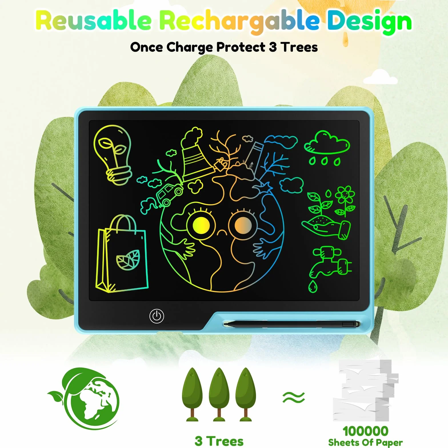 Tablette Dessin Enfant 13 Pouces Rechargeable Ardoise Magique Multicolore LCD