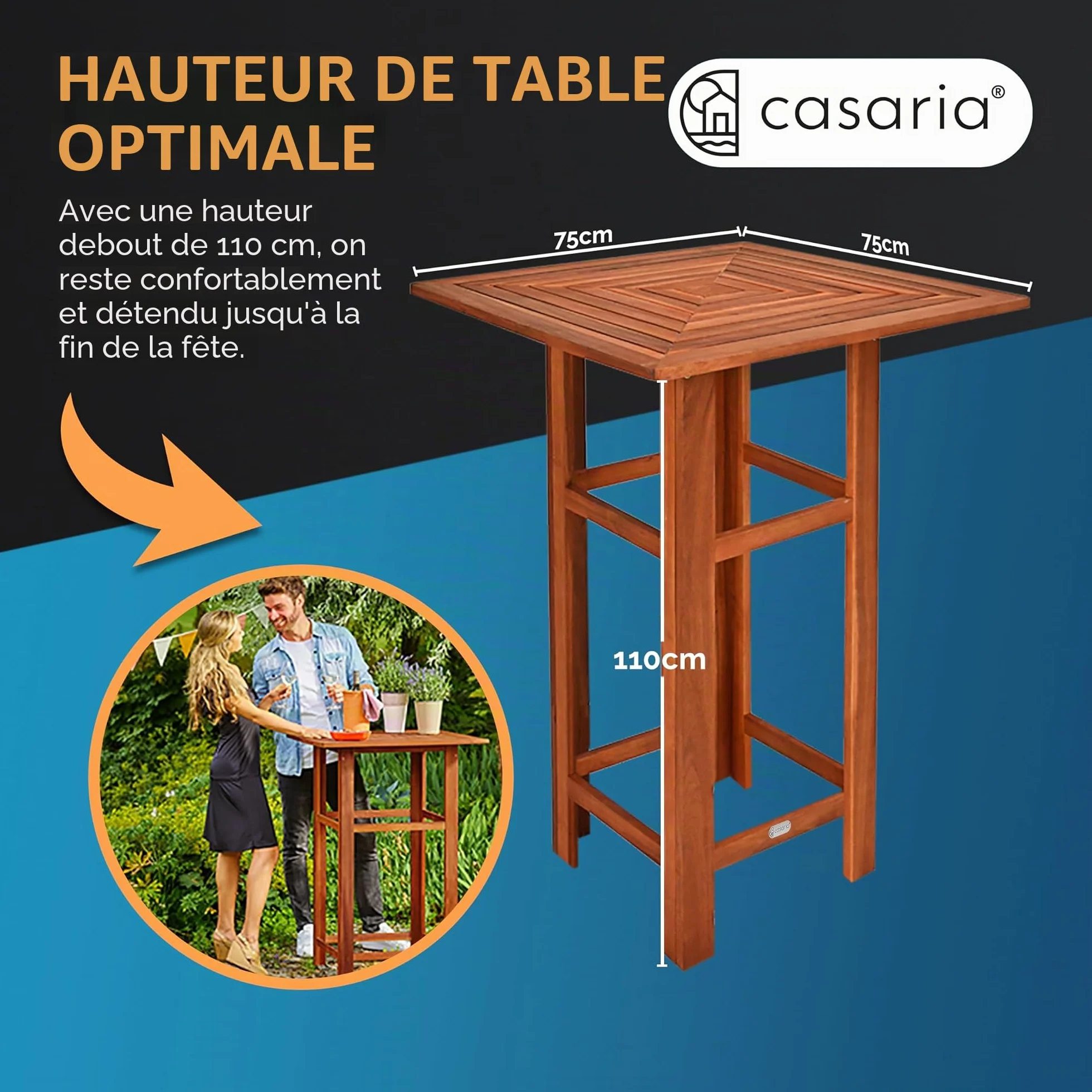 Casaria Table Haute avec 2 tabourets Ensemble de Bar en Bois d'acacia Mange Debout intérieur extérieur