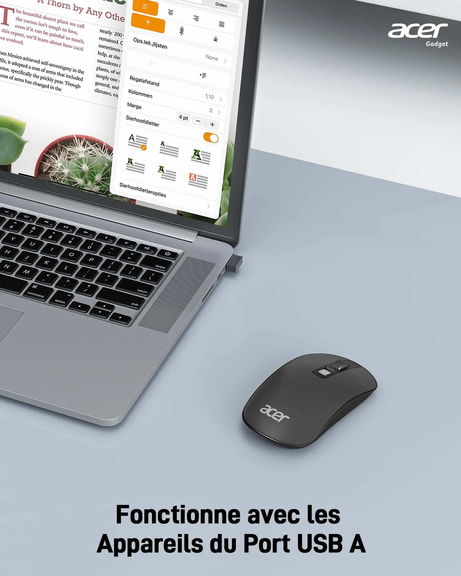 Acer Souris sans Fil 2.4GHz Optique 4 Boutons Programmables 1600 PPP Ambidextre Ergonomique USB PC