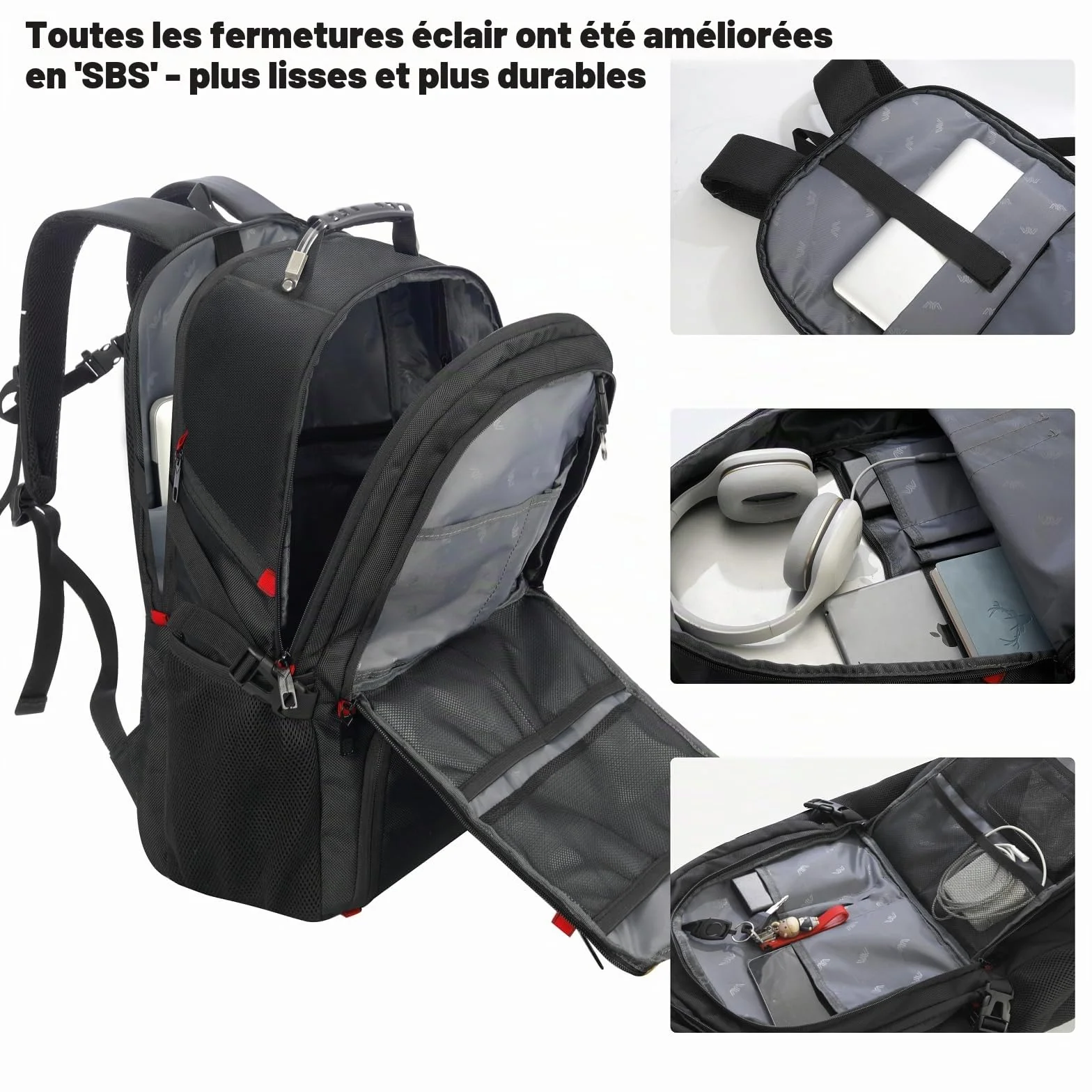 YAMTION Sac à Dos Ordinateur Portable 18.4 Pouces Compartiment à Chaussures Hommes Femmes Travail Sport Noir