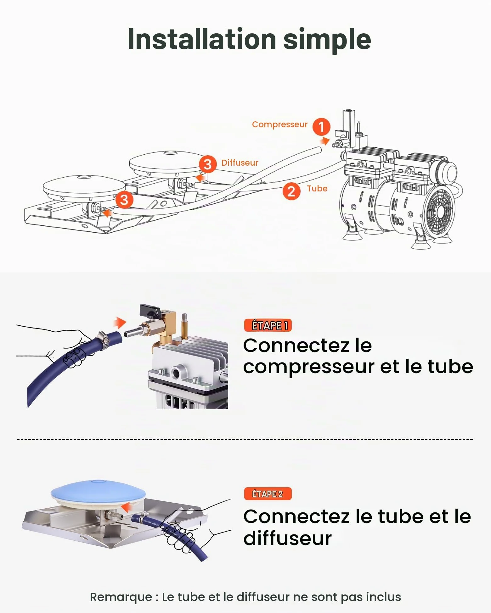 VEVOR Aérateur de Bassin, 550 W, kit système d'aération de lac, 5,2 CFM pour étangs jusqu'à 3 Acres Profondeur 15 m avec compresseur d'air, minuterie, vannes pour Circulation oxygène en Eau Profonde