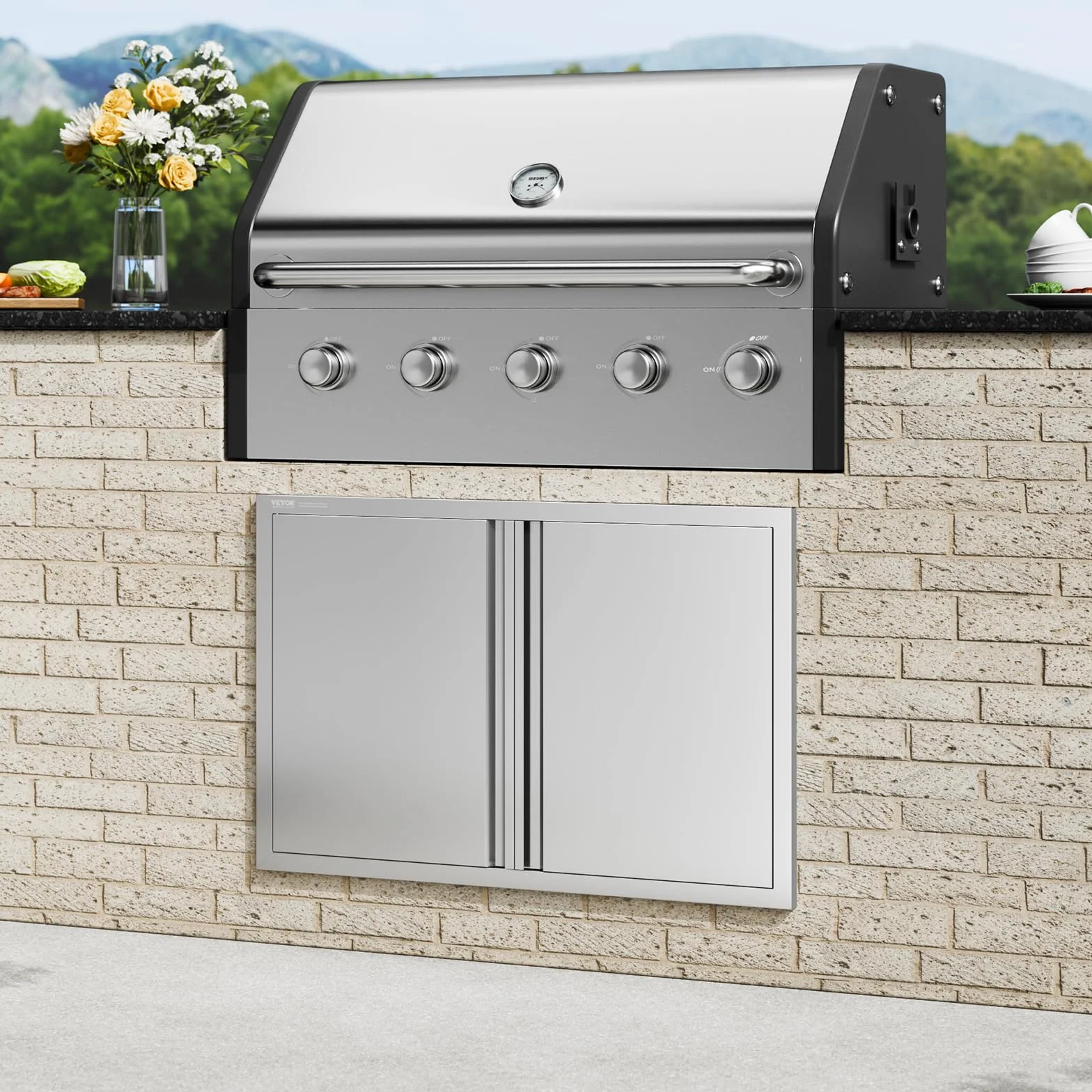 VEVOR Porte d'Accès pour Barbecue Double 914x610x45 mm Inox Poignée Encastrée