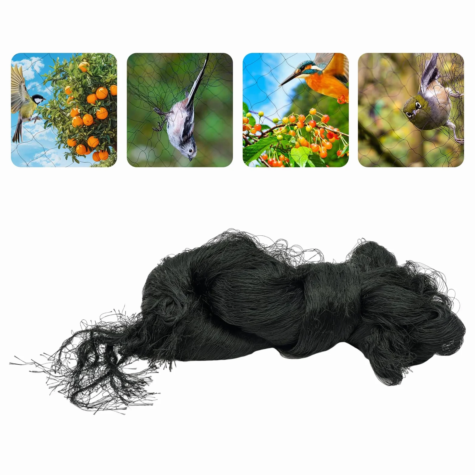 Filet de Protection Anti-Oiseaux 30×15 m Noir en Polyéthylène Résistant pour Jardin Verger Potager Étang Poulailler Anti-Cerf Volaille Filet à Mailles Fines