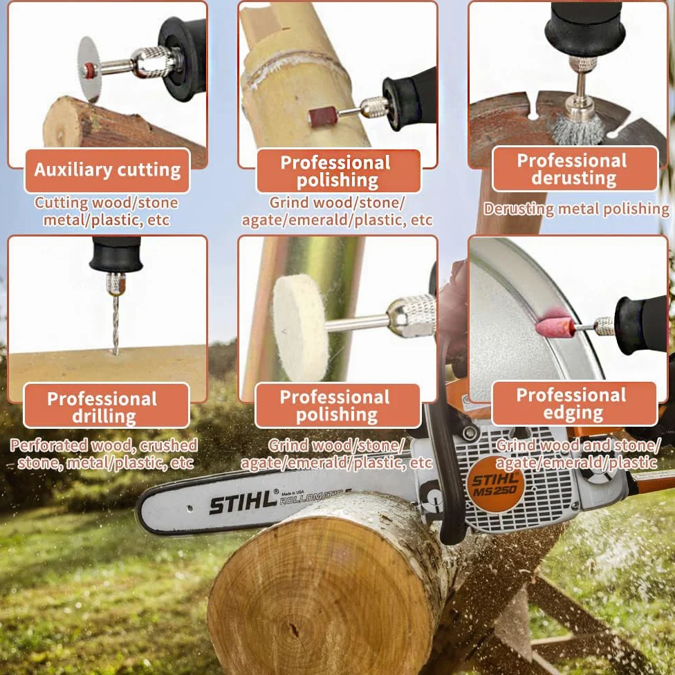 Kit d'affûtage de chaînes de tronçonneuse électrique sans fil avec 2 piles ensemble d'outils d'affûtage 20000 tr/min Sierra multifonction Maquina (Noir)