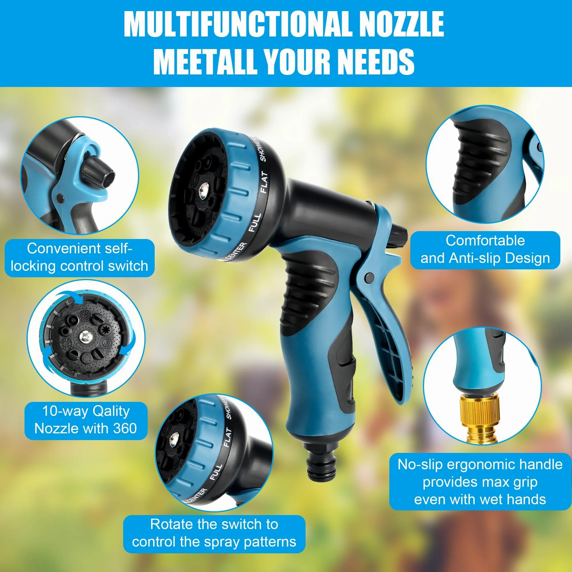 Sylken Tuyau d'arrosage extensible - 3 fois extensible - Flexible - Léger - Pistolet pulvérisateur à 10 fonctions - Tuyau d'arrosage magique pour jardinage, terrasse, voiture, lavage des animaux