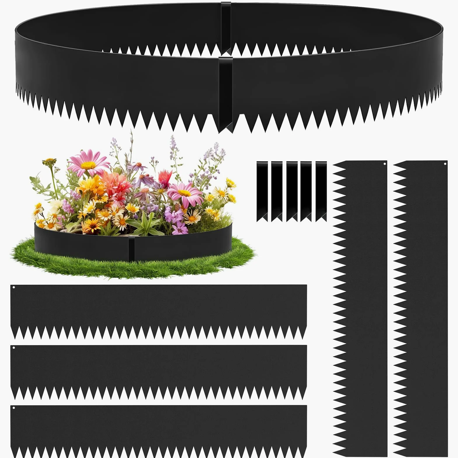 Bordure Jardin Exterieur en Acier Corten 107,5×15cm - 5Pcs Bordure de Pelouse Métal, Flexible Bordures Paysagères | Bordure de Gazon en Rouille,Bandes Pliables pour Séparateur de Chemin,Cour