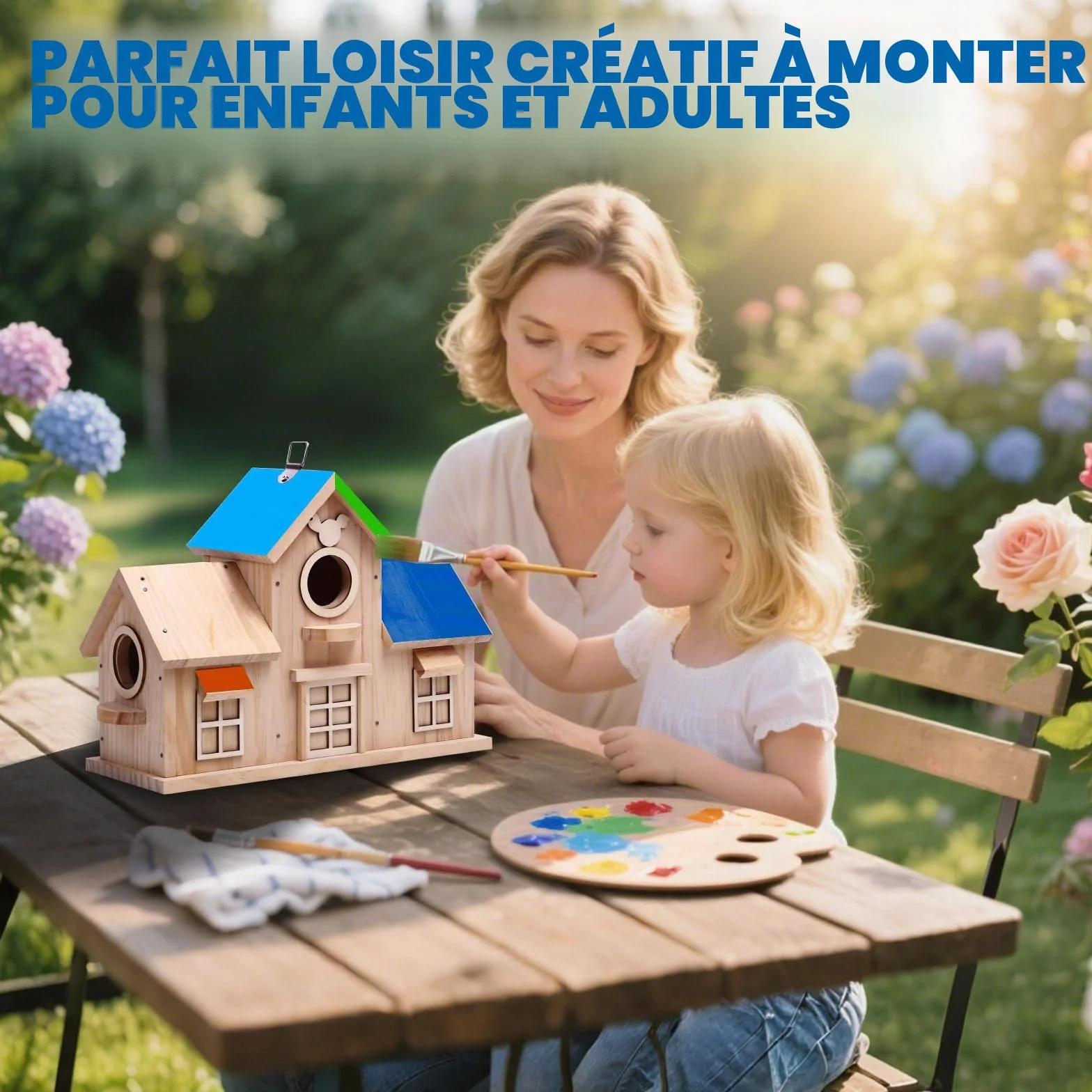 Nichoir à oiseaux décoratif en bois pin naturel double entrée