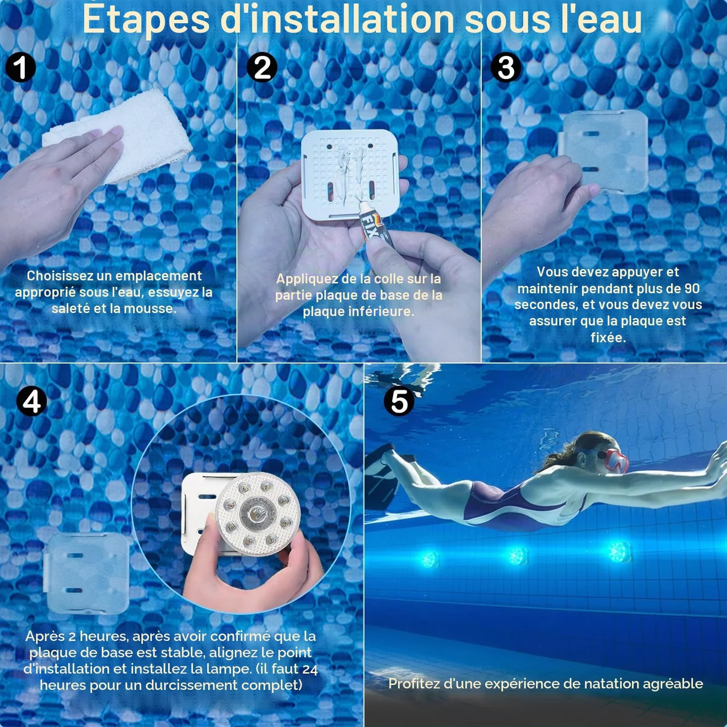 Lampes sous-marines LED RVB magnétiques submersibles 16 couleurs 9 modes pour piscines hors sol et creusées