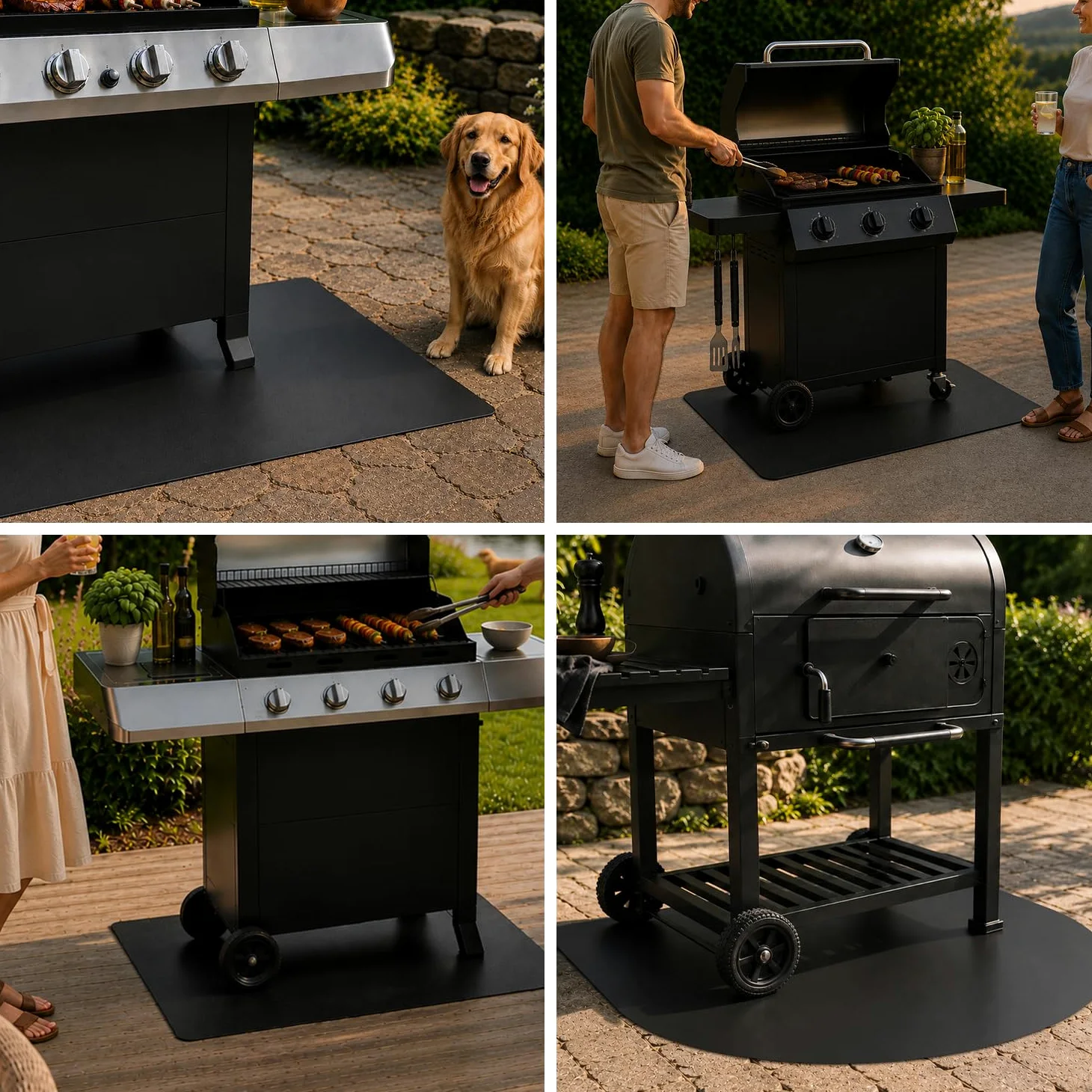 Plaque de Sol pour Barbecue en Quart de Cercle ¼ 100x100 cm | Panneau de Sécurité pour Grill et Extérieur | Protection Anti-Étincelles pour Jardin | Protecteur de Sol Robuste en Acier - Noir Mat
