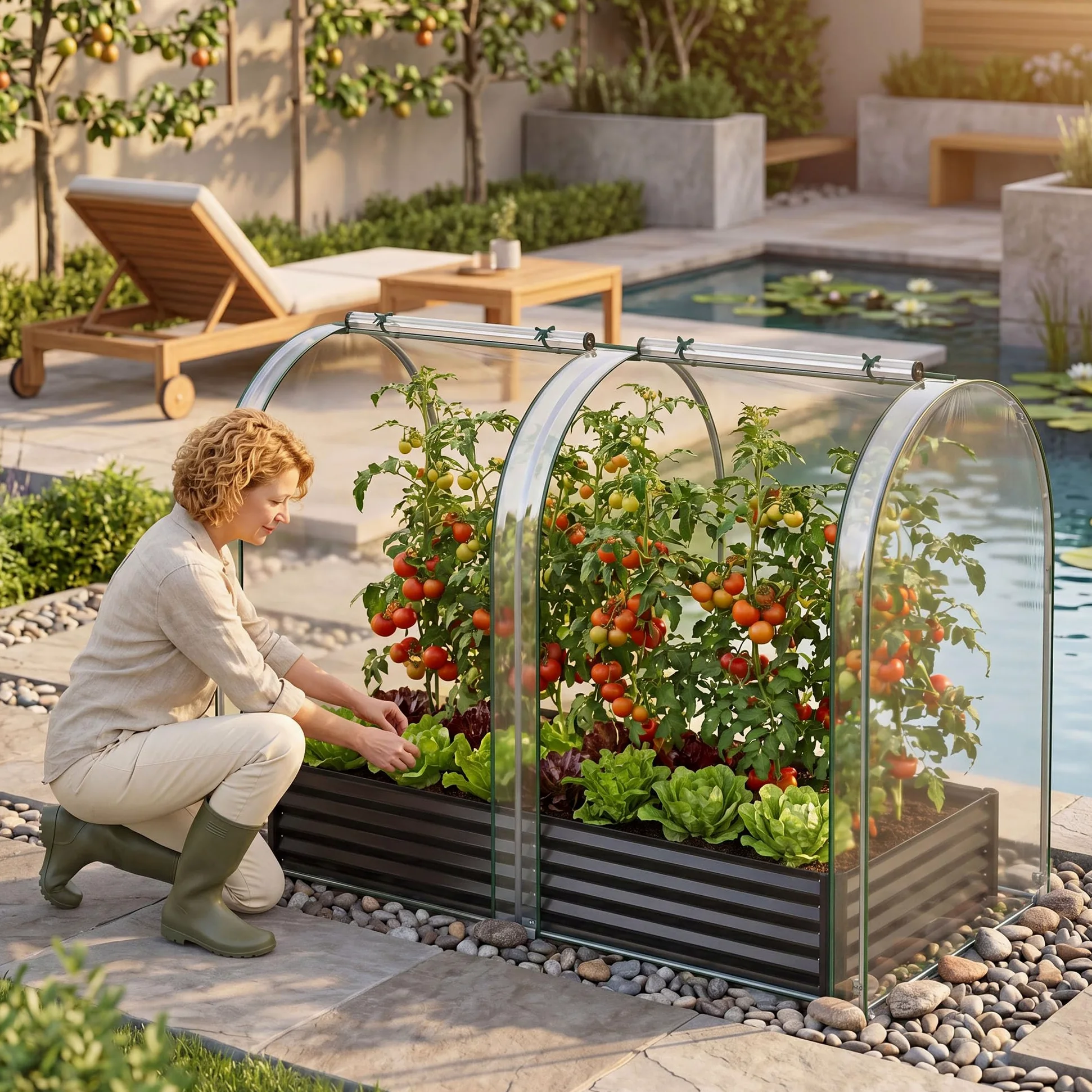 HOMASIS Serre 2 en 1 avec Plate-Bande Surélevée, Protection hivernale, Serre Froide en Métal et Film PVC avec 2 Fenêtres, pour Jardin et Balcon (198 x 100 x 145 CM,Argent)