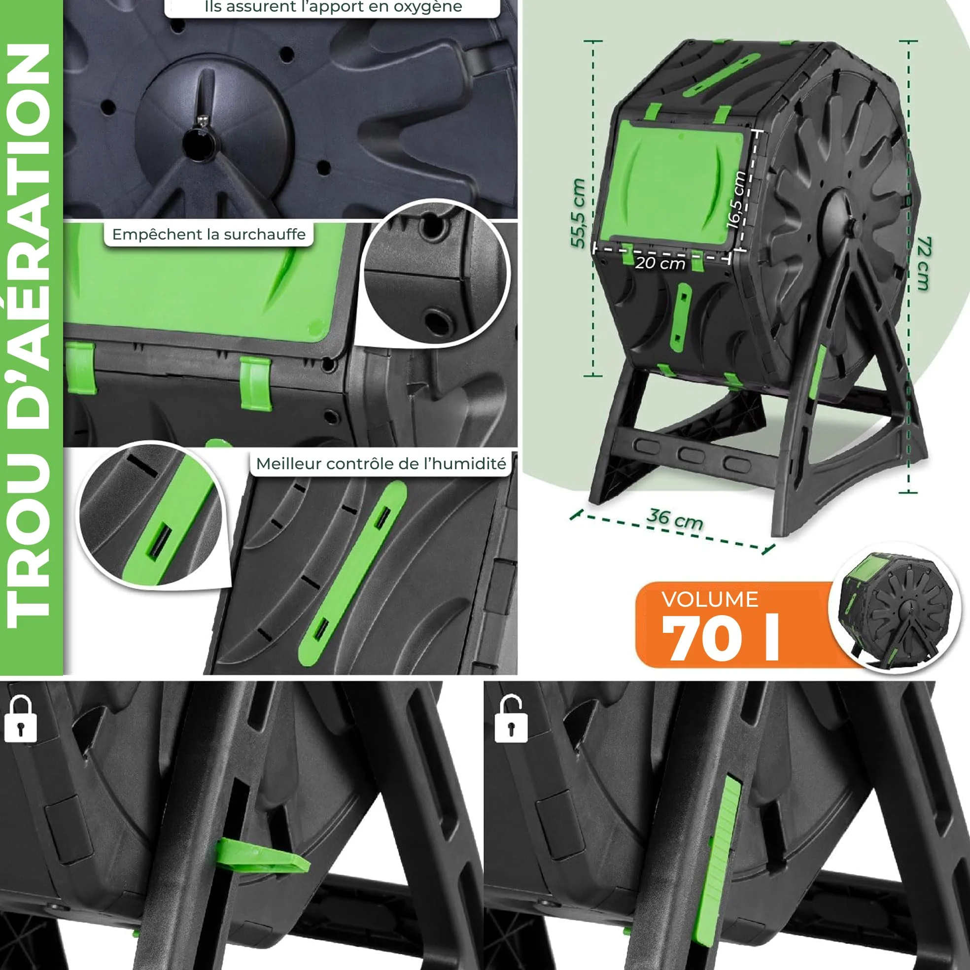 Strend Pro Mini Composteur De Balcon 70 L | Petit Composteur De Jardin | Composteur À Tambour Rotatif pour Un Compost Rapide Et De Qualité | Composteur Rapide De Jardin | Bac À Compost