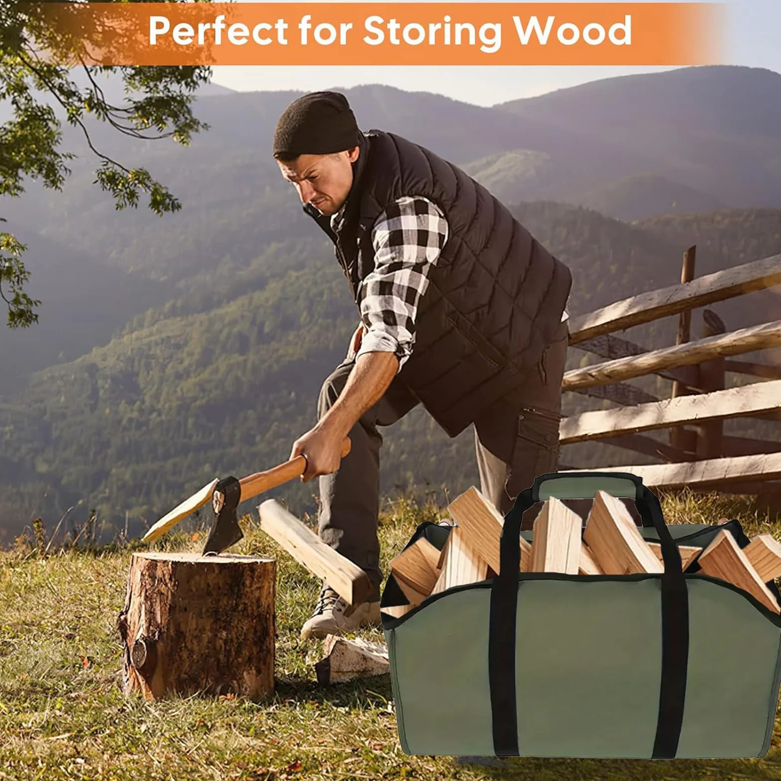 Sac de transport pour bois de chauffage Oxford indéchirable imperméable grand panier à bois pour cheminée extérieur